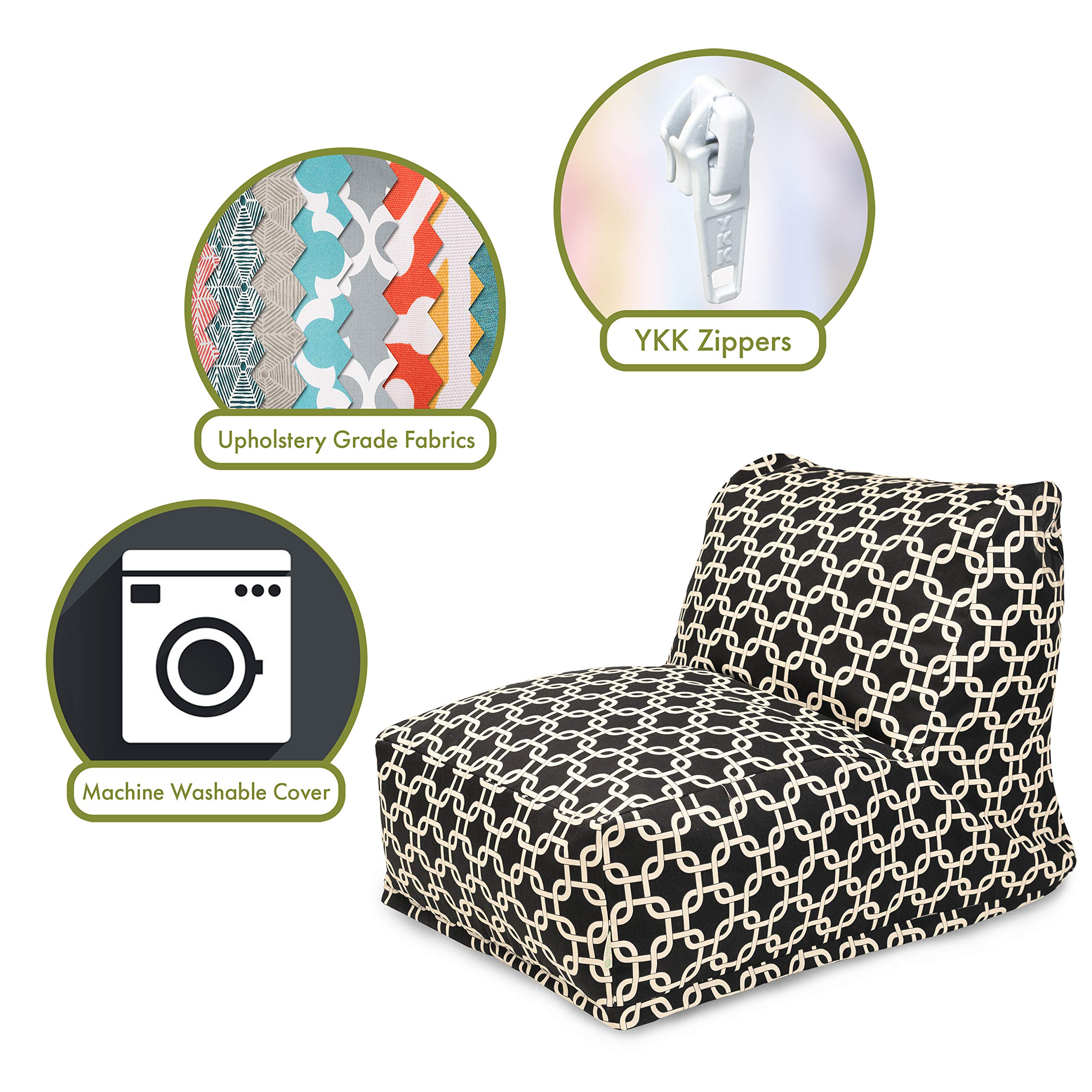 Majestic Home Goods Black Links Machine Washable Bean Bag Chair Lounger - Ultra Soft Washable Bean Bag for Living Room, Bedroom & Game Room - Perfect for Relaxing, Gaming & Movie Nights