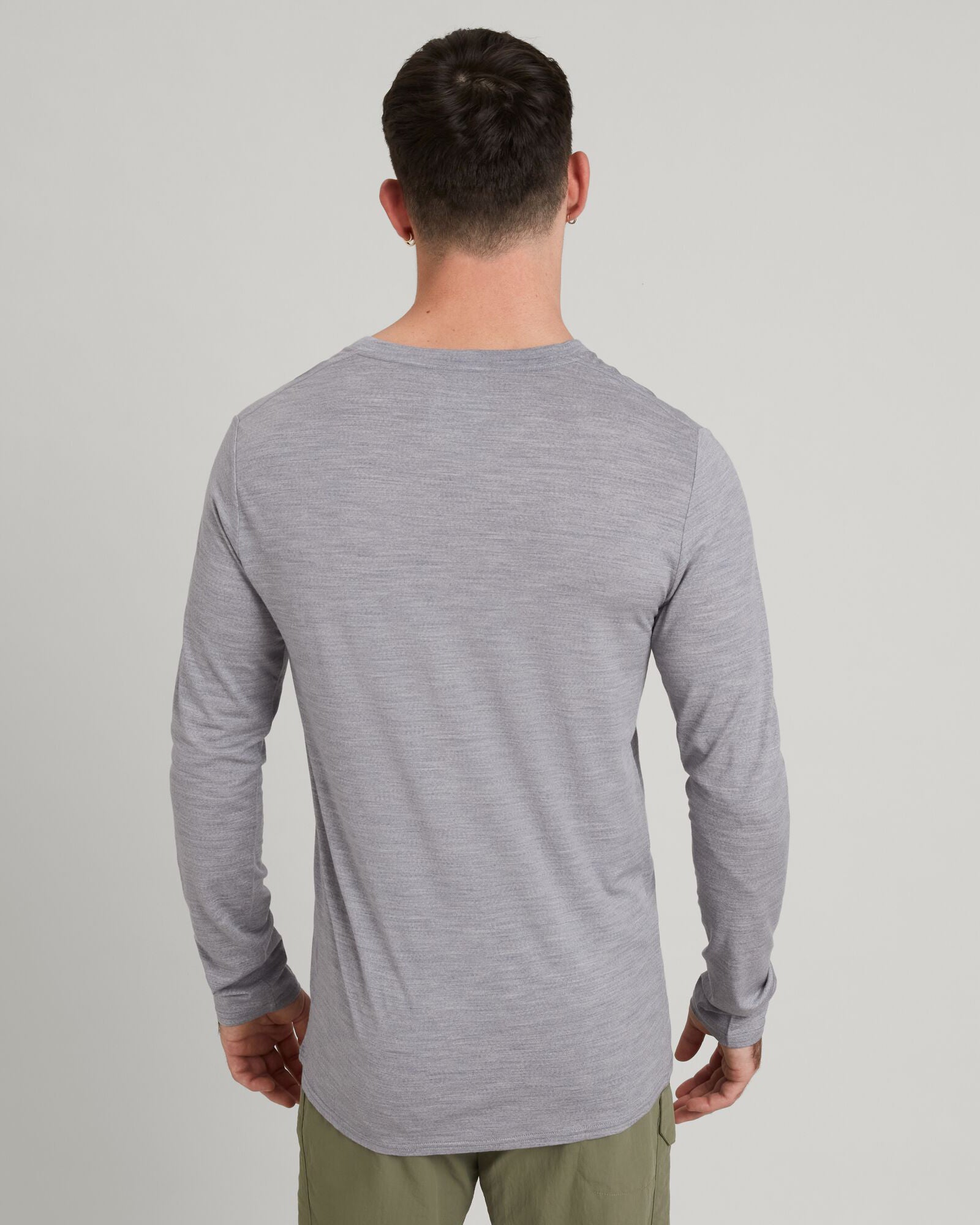 100% Merino Wool Men's Long Sleeve V-Neck Sweater - Mid Grey Marle - Perfect for Winter Layering & Outdoor Activities