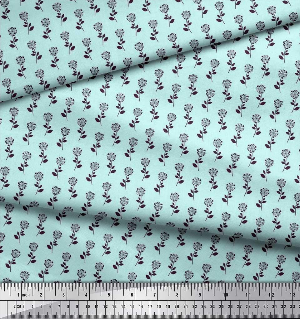 Soimoi 100% Cotton Jersey Fabric - Blue Leaves & Floral Print - 58