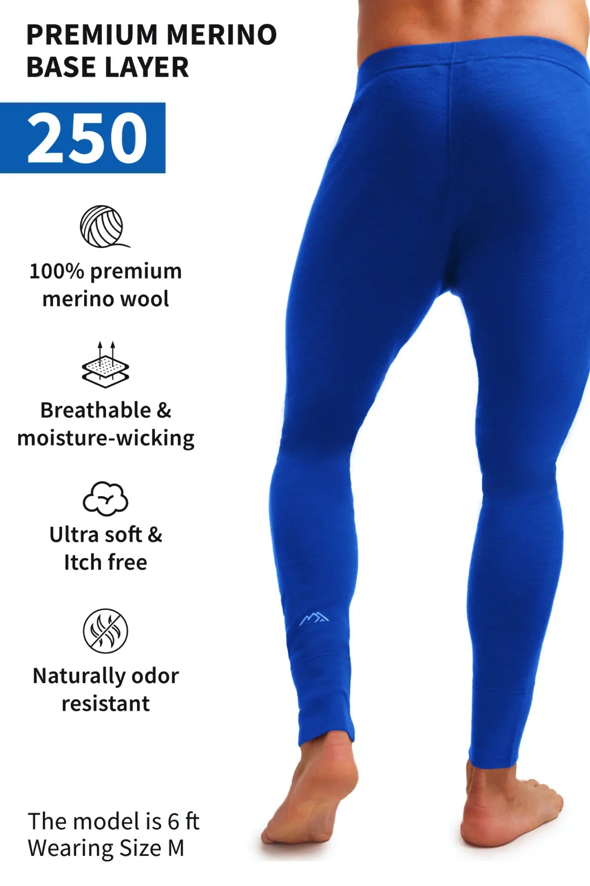 Men's Merino Wool Pants 250 GSM - Cobalt Blue Hiking & Travel Pants for Outdoor Adventures