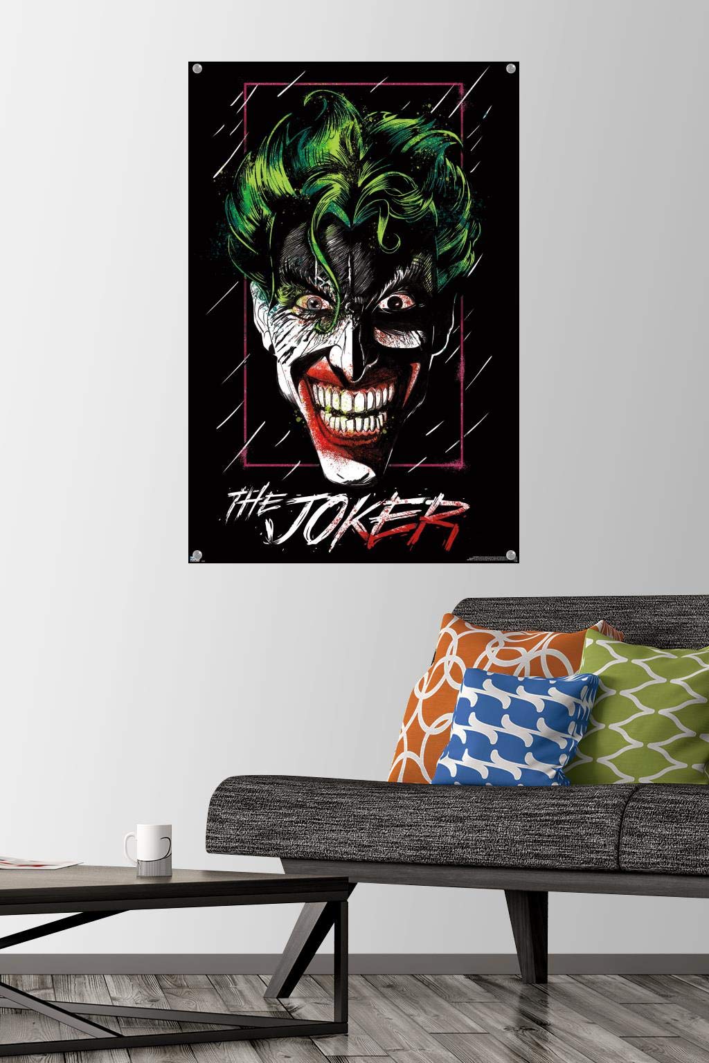 DC Comics The Joker Wall Poster - Premium Quality 24x36 Inch Movie Art Print with Push Pins - Perfect for Bedroom, Office & Game Room Decor