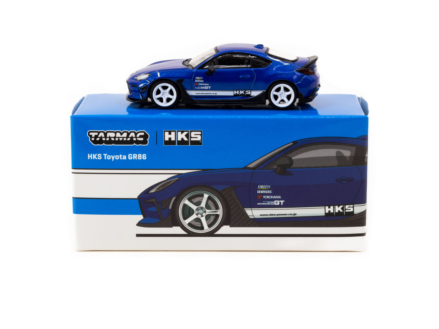 Tarmac Works 1/64 HKS Toyota GR86 Blue Metallic Diecast Model Car - Collectible Toy Vehicle for Display & Racing Scenes