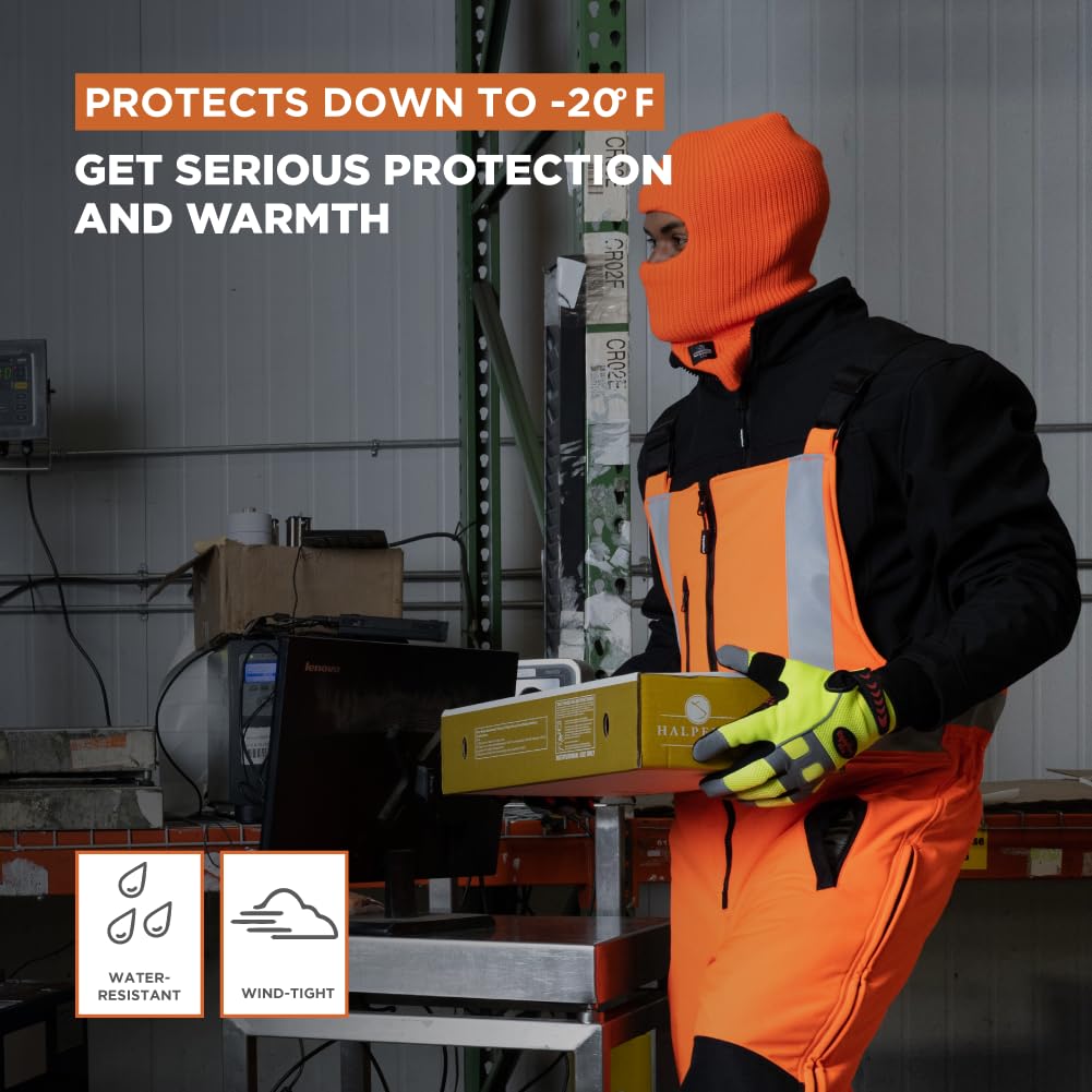 RefrigiWear Men's HiVis Insulated Softshell High-Bib Overalls -20°F (-29°C) | Cold Weather Workwear for Construction, Hunting & Outdoor Jobs | High Visibility Winter Coveralls for Safety & Warmth