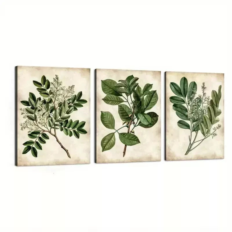 3-Piece Vintage Leaves Canvas Wall Art Set - Framed 50x70cm High Quality Print - 100% Australian Made Ready to Hang Wall Decor for Living Room, Bedroom & Office