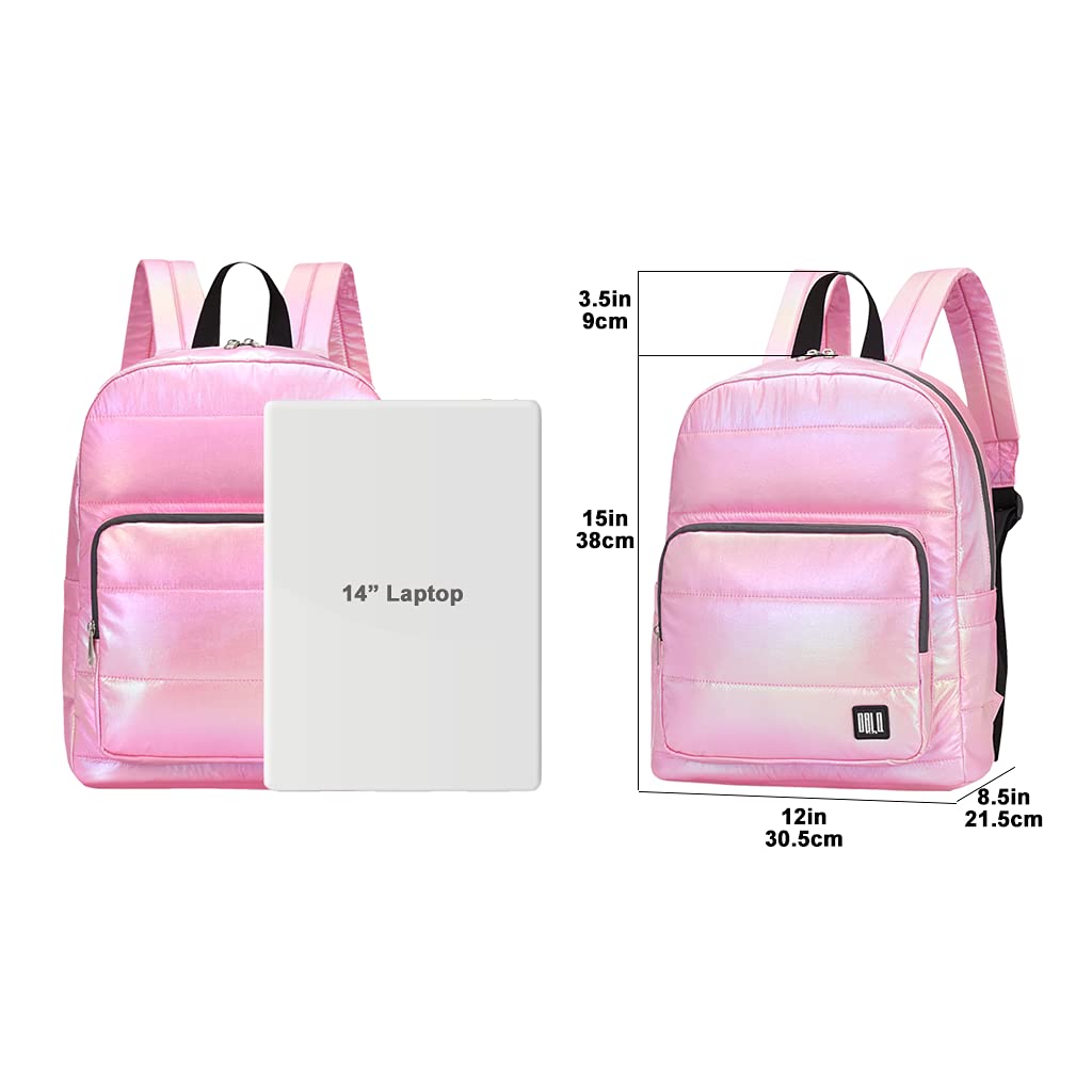 Stylish Women's Small Quilted Nylon Backpack Purse - Lightweight Water-Resistant Iridescent Puffy Daypack for Work, Travel & Casual Outings