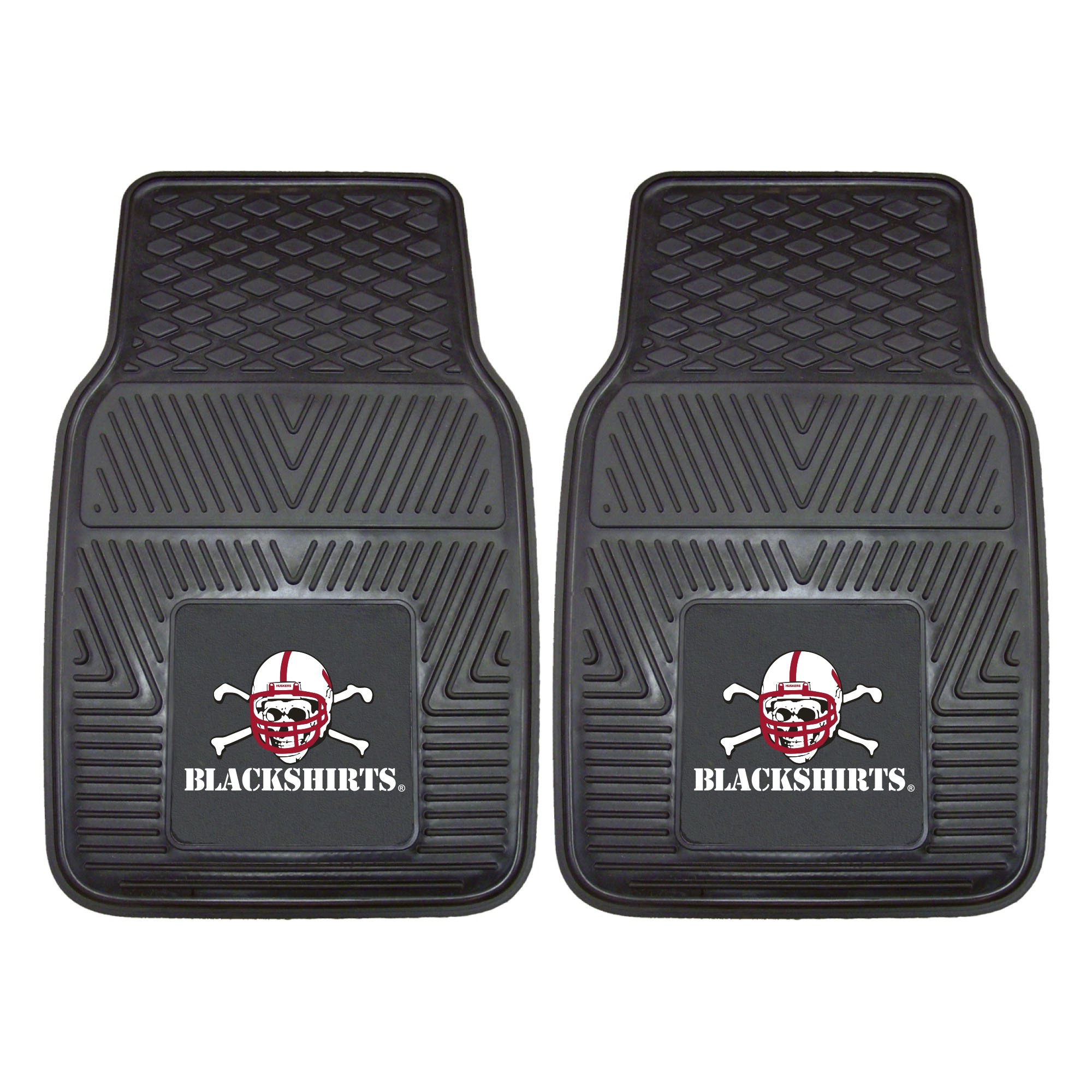 Nebraska Cornhuskers 2-Piece Heavy Duty Vinyl Car Floor Mats Set - All Weather Protection, Universal Fit, Deep Reservoir Design (Blackshirts Alternate Logo, Black) - Perfect for Trucks, SUVs & Sedans - Front Row Floor Mats for Ultimate Protection Against Dirt, Mud & Snow
