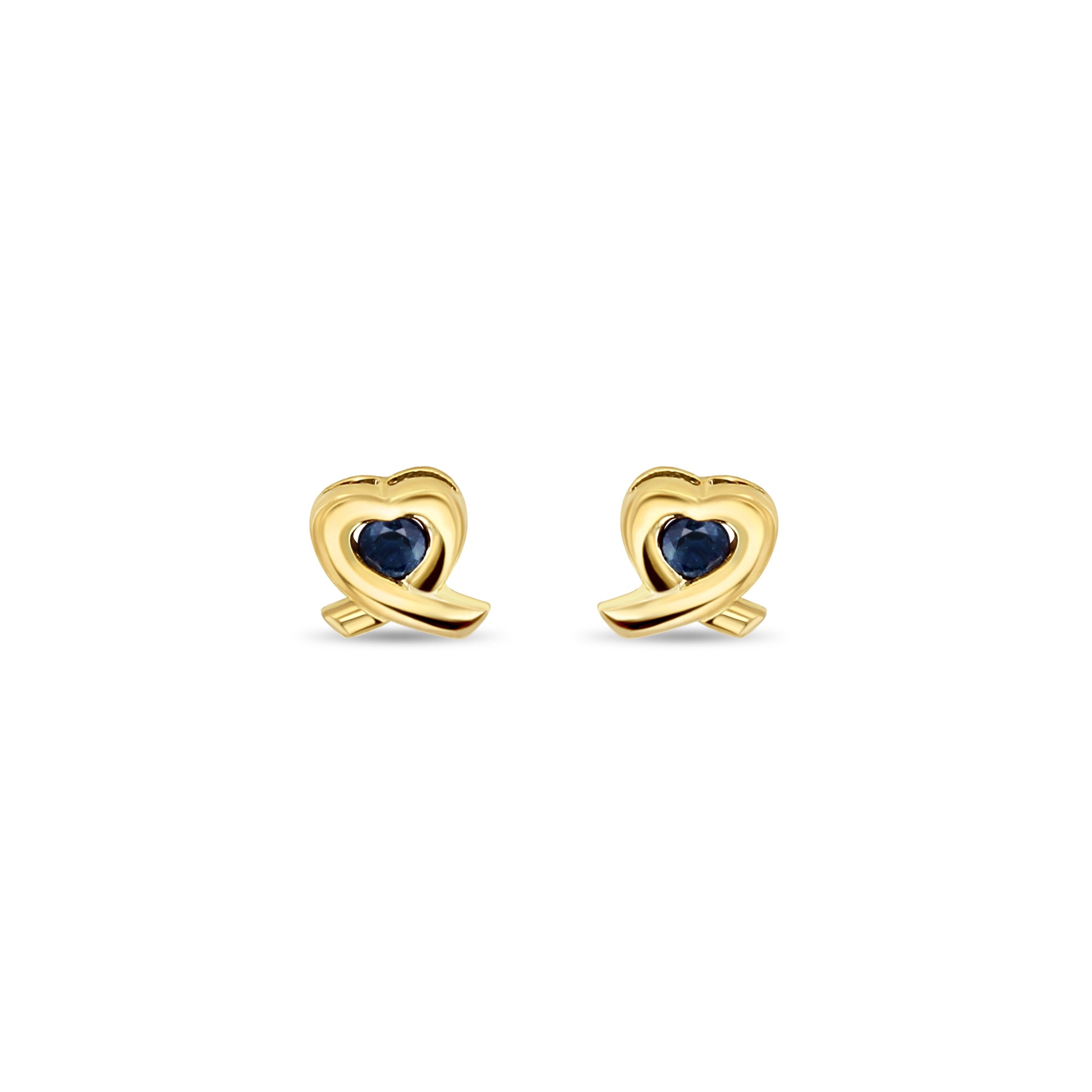 14K Yellow Gold Heart Shaped Sapphire Stud Earrings - Perfect for Valentine's Day Gifts, Anniversary Presents & Romantic Occasions