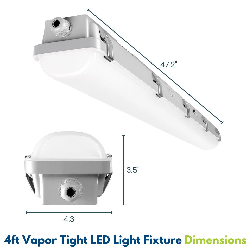 4ft Vapor Tight LED Light Fixture - 2 Pack, 50W/40W/30W Selectable, 6500 Lumens, 5000K/4000K/3000K CCT, 120-277V - Ideal for Garages, Warehouses & Damp Locations