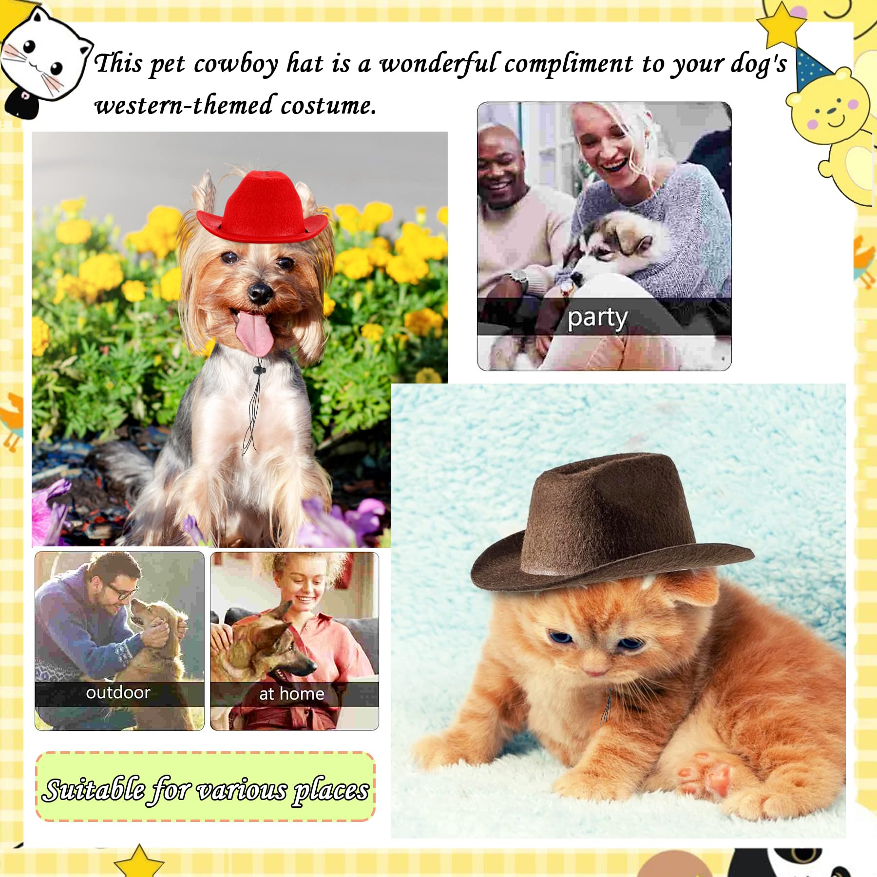 5pcs Adjustable Small Dog Cowboy Hats - Western Puppy Cowgirl Costume Accessories for Halloween, Christmas & Cosplay Parties - Perfect for Pets, Kittens & Small Animals