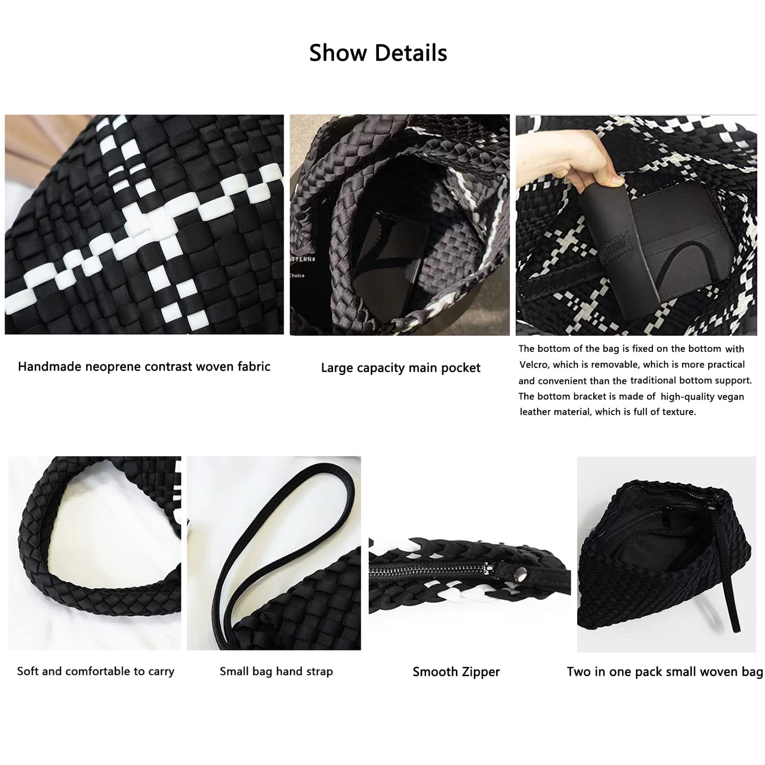 Stylish JINMANXUE Woven Hobo Bag for Women - Neoprene Tote with Large Capacity, Patchwork Design & Handmade Details | Perfect for Work, Travel & Casual Outings