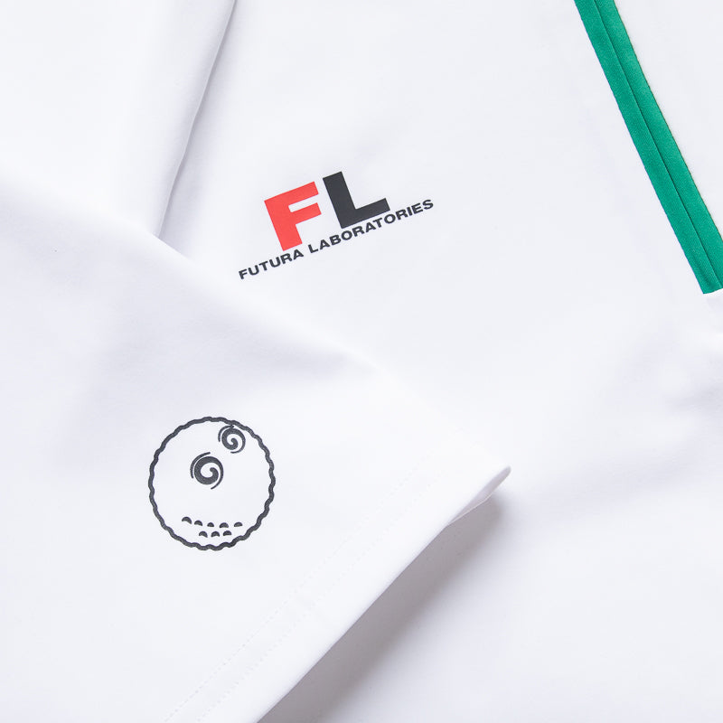 Futura Laboratories x Malbon Golf Zip Raglan Blade Polo Shirt - White | Stylish Golf & Casual Wear for Men