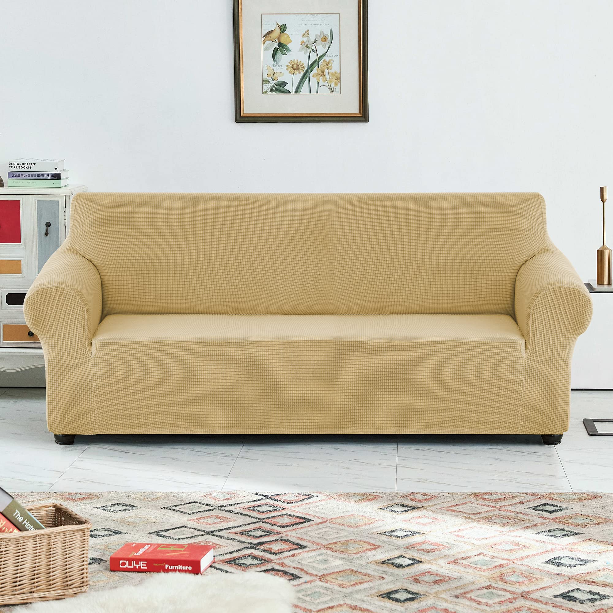 Stretch Sofa Slipcover - Waterproof Couch Cover, Soft Elastic Furniture Protector for Pets & Kids (Champagne, Small) - Perfect for Living Room, Family Gatherings & Pet-Friendly Homes