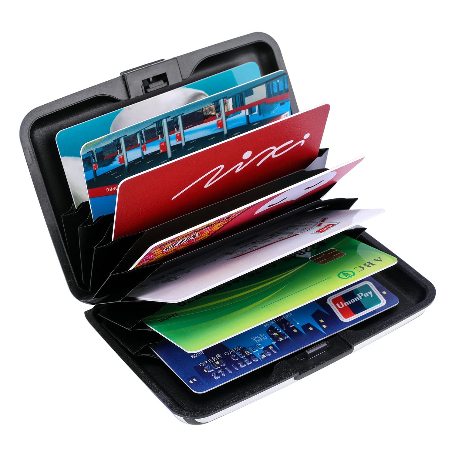 ELFISH Mini RFID Blocking Aluminum Wallet - Slim Credit Card Holder for Men & Women - Metal ID & Business Card Case (Eye Heart Design) - Perfect for Travel, Work & Everyday Use