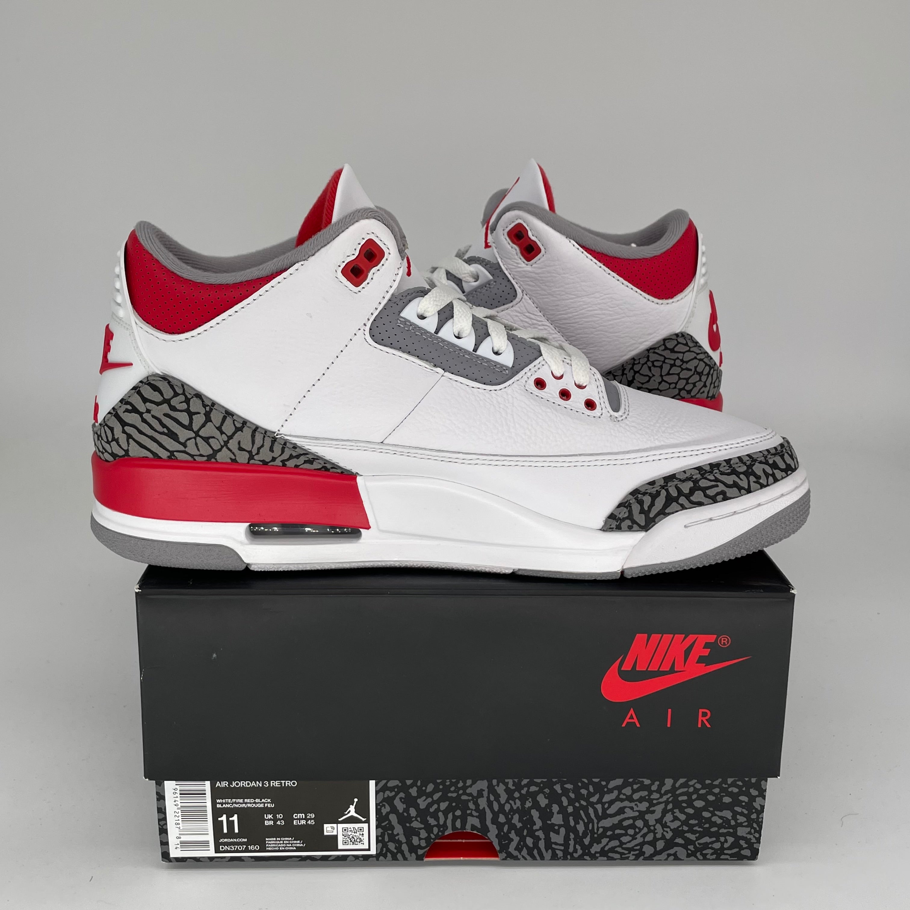 Original Air Jordan 3 Retro 'Fire Red' Men's Basketball Shoes Size 11 DN3707-160 - Perfect for Streetwear & Court Performance