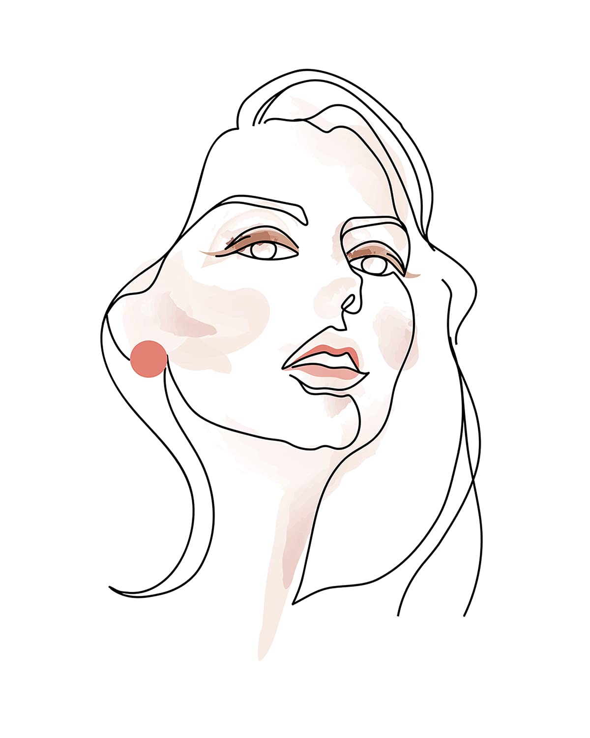 Abstract Line Drawing of A Woman with Make Up - Modern Wall Art Print on Canvas - 24x30 Inches Unframed Home Decor for Living Room, Bedroom & Office