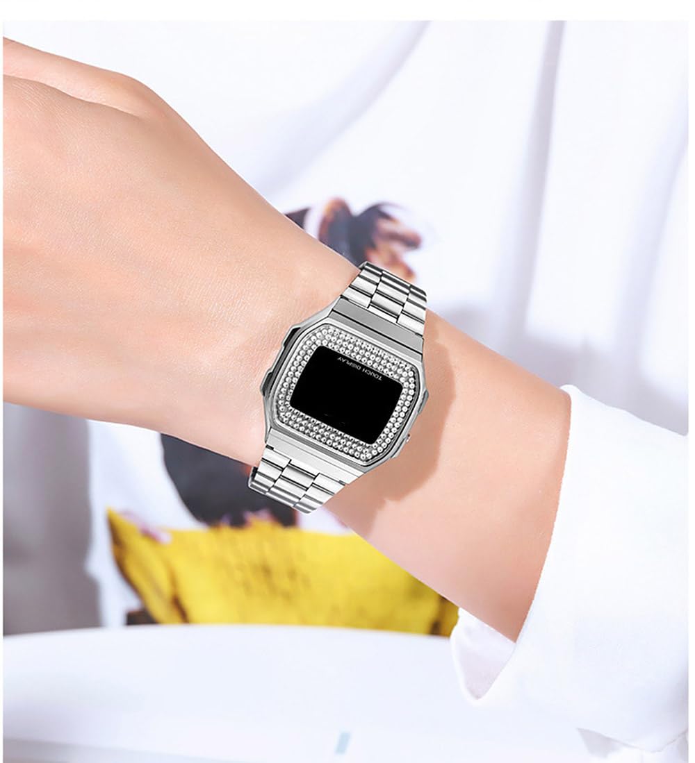 Luxury Unisex Digital Watch - Stainless Steel Band, Multifunction Square Electronic Watch with Crystal for Men & Women - Perfect for Sports, Work & Everyday Wear