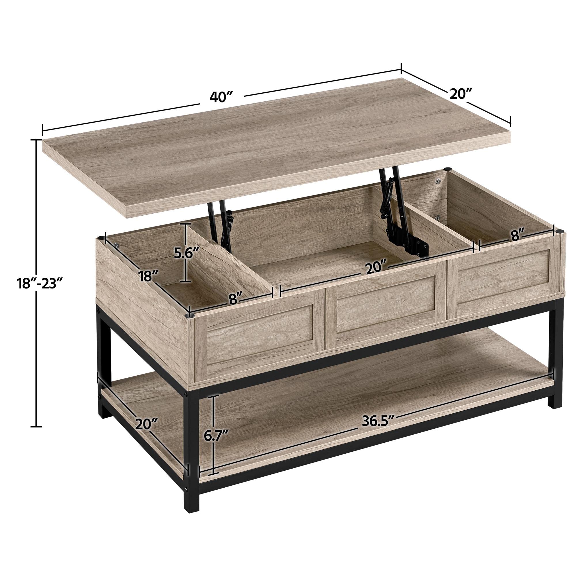 Yaheetech Lift Top Coffee Table with Hidden Storage & Open Shelf, Adjustable Height 18-23 Inches - Modern Gray Cocktail Table with Metal Frame for Living Room, Reception Area | Perfect for Entertaining, Remote Work & Small Space Living