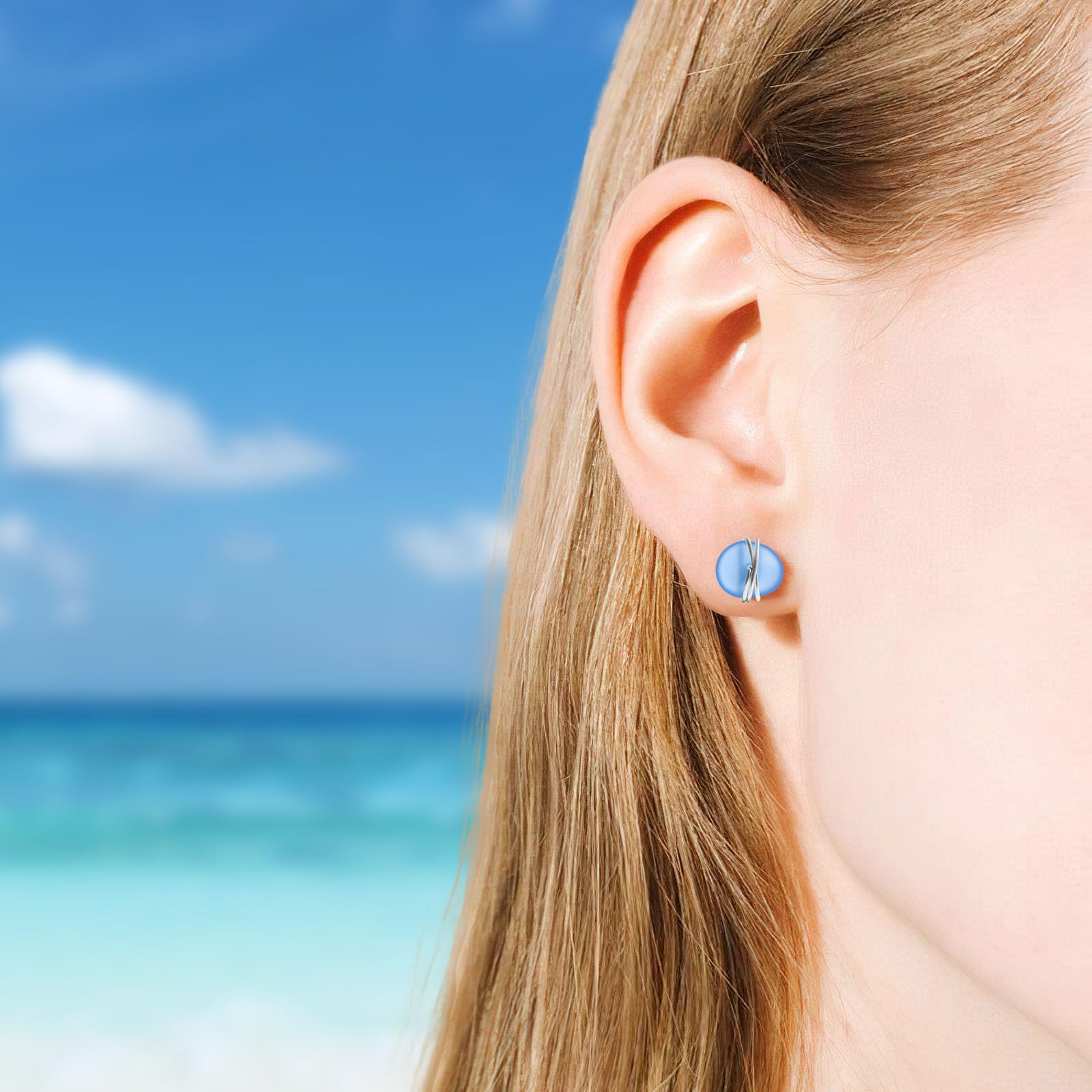 Hypoallergenic S925 Sterling Silver Sea Glass Stud Earrings | Handmade Beach Glass Jewelry for Women & Girls | Perfect for Beach Weddings, Summer Outfits & Gift Giving