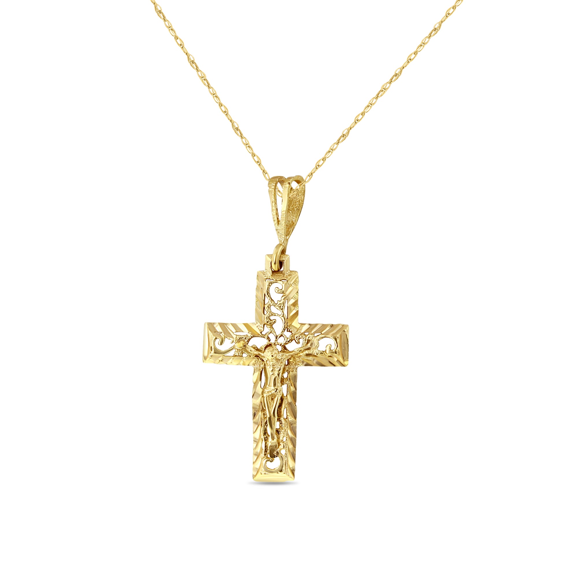 14K Yellow Gold Large Diamond-Cut Crucifix Pendant - Perfect for Religious Gifts, Baptism, First Communion & Everyday Faith Jewelry