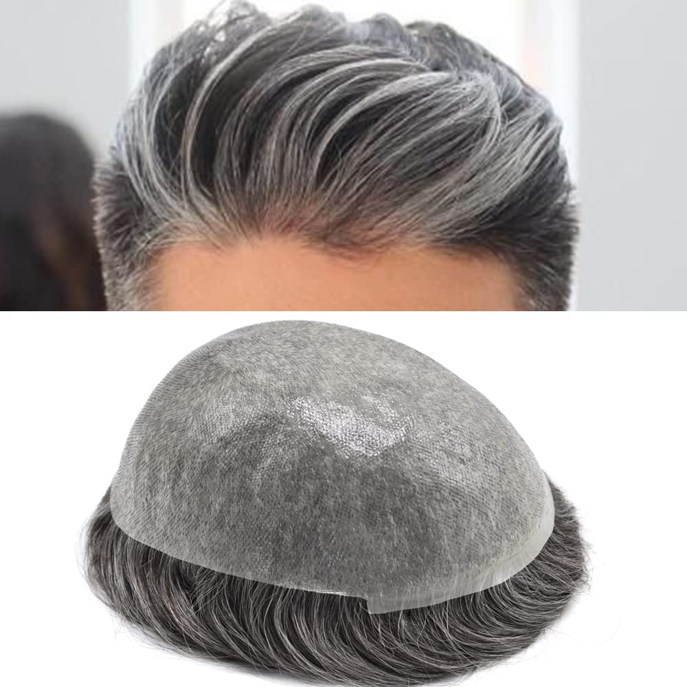 Premium 100% European Human Hair Toupee for Men - 0.12mm Thin Skin V-looped Hair Replacement System with Durable Poly Base (8