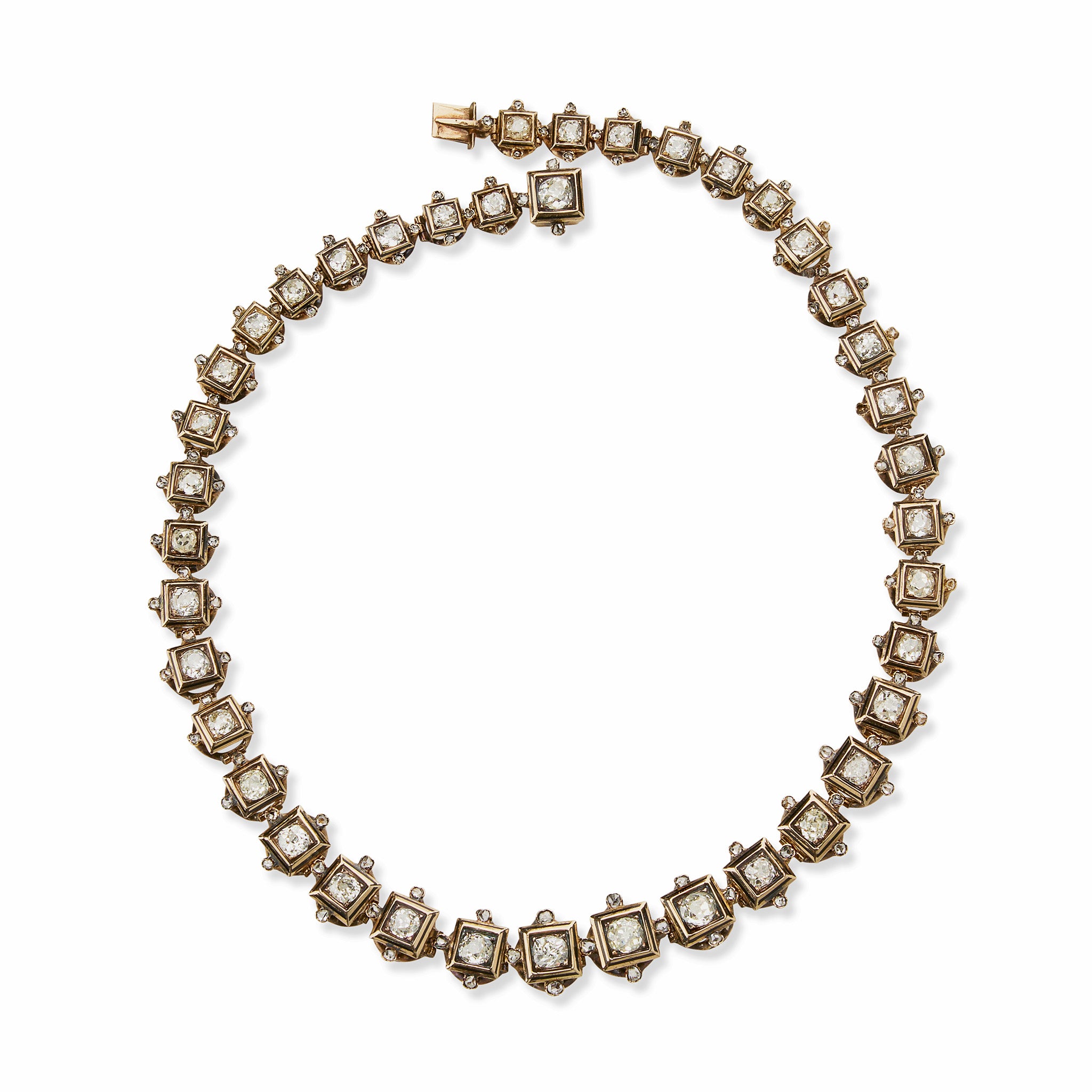 Antique Old Mine Cut Diamond Rivière Necklace - Vintage 14K Gold Solitaire Pendant Necklace for Women - Perfect for Weddings, Anniversaries & Special Occasions
