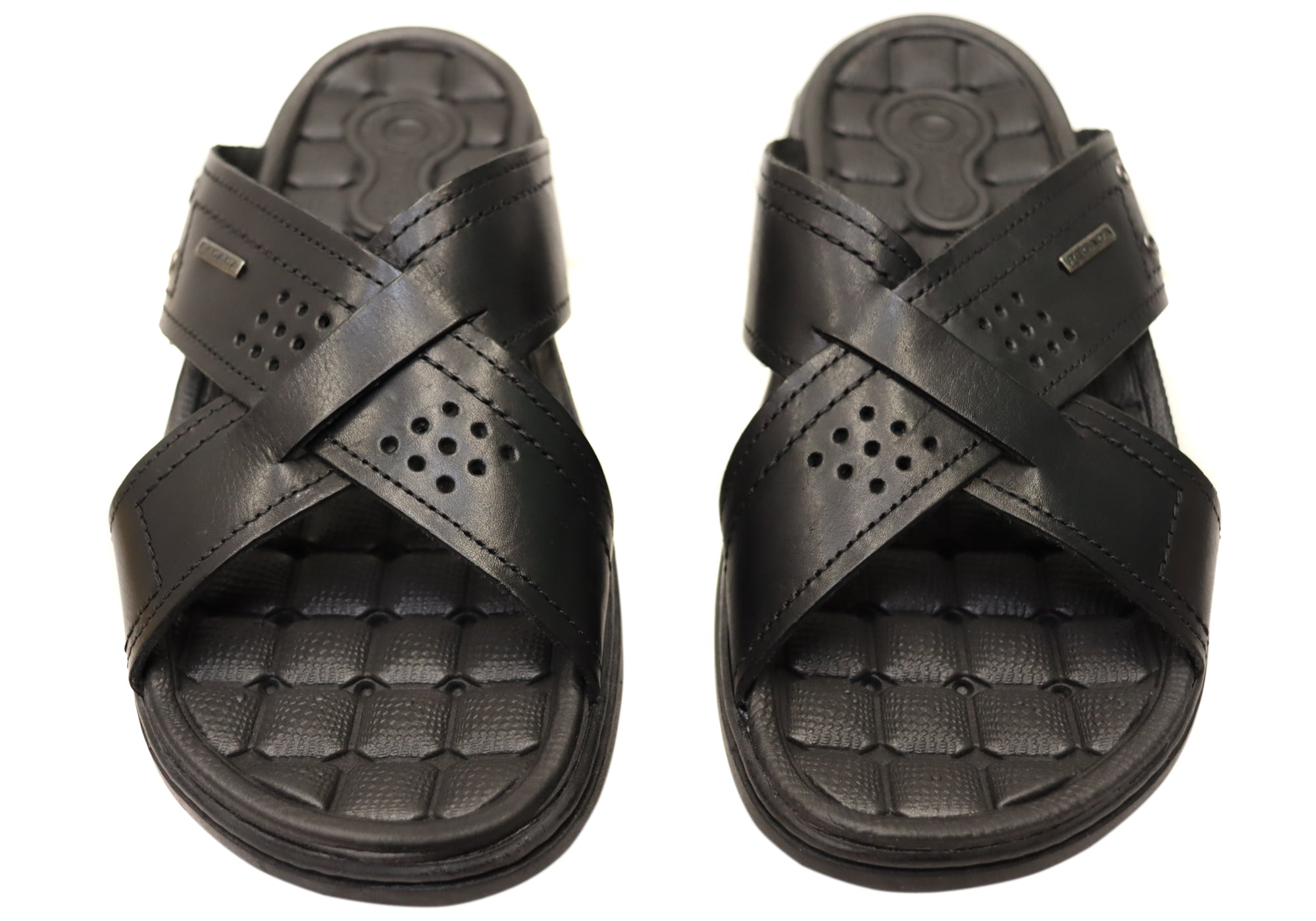 **Perry Men's Comfortable Leather Slides Sandals - Handmade in Brazil - Perfect for Casual Wear, Beach & Poolside**