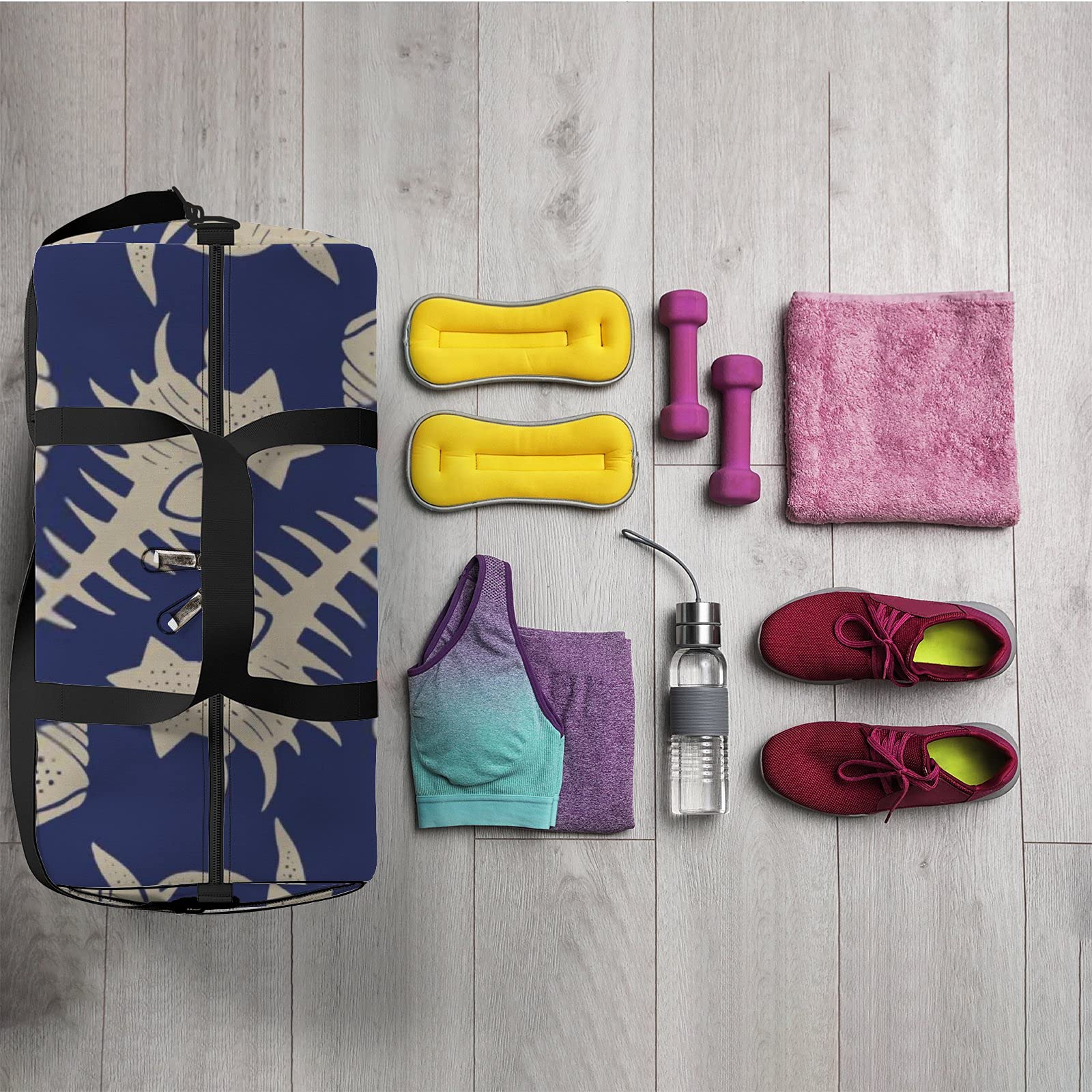 **Waterproof Navy Blue Seashell & Starfish Pattern Sports Tote Bag with Shoulder Strap & Zipper Pockets - Gym, Travel & Storage Shoulder Bag for Men & Women | Perfect for Beach Trips, Workouts & Daily Commute**