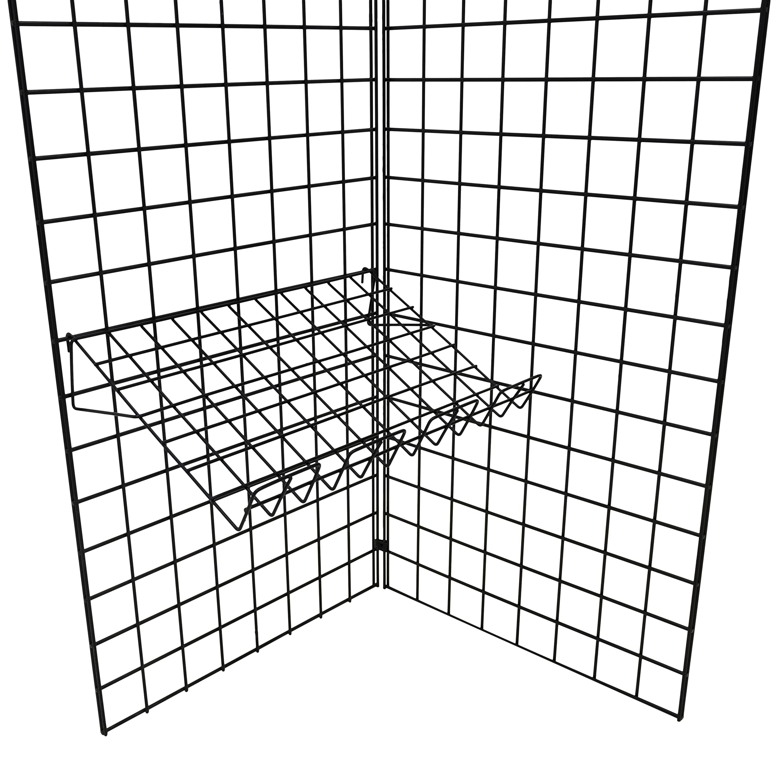 Slanted Metal Shelf with 3” High Front Lip for Grid-Wall & Grid-Panels - 22”W x 15”D, 1/4” Thick Steel Wire (6-Pack, Black) | Retail Display Shelving for Stores, Boutiques & Warehouse Organization