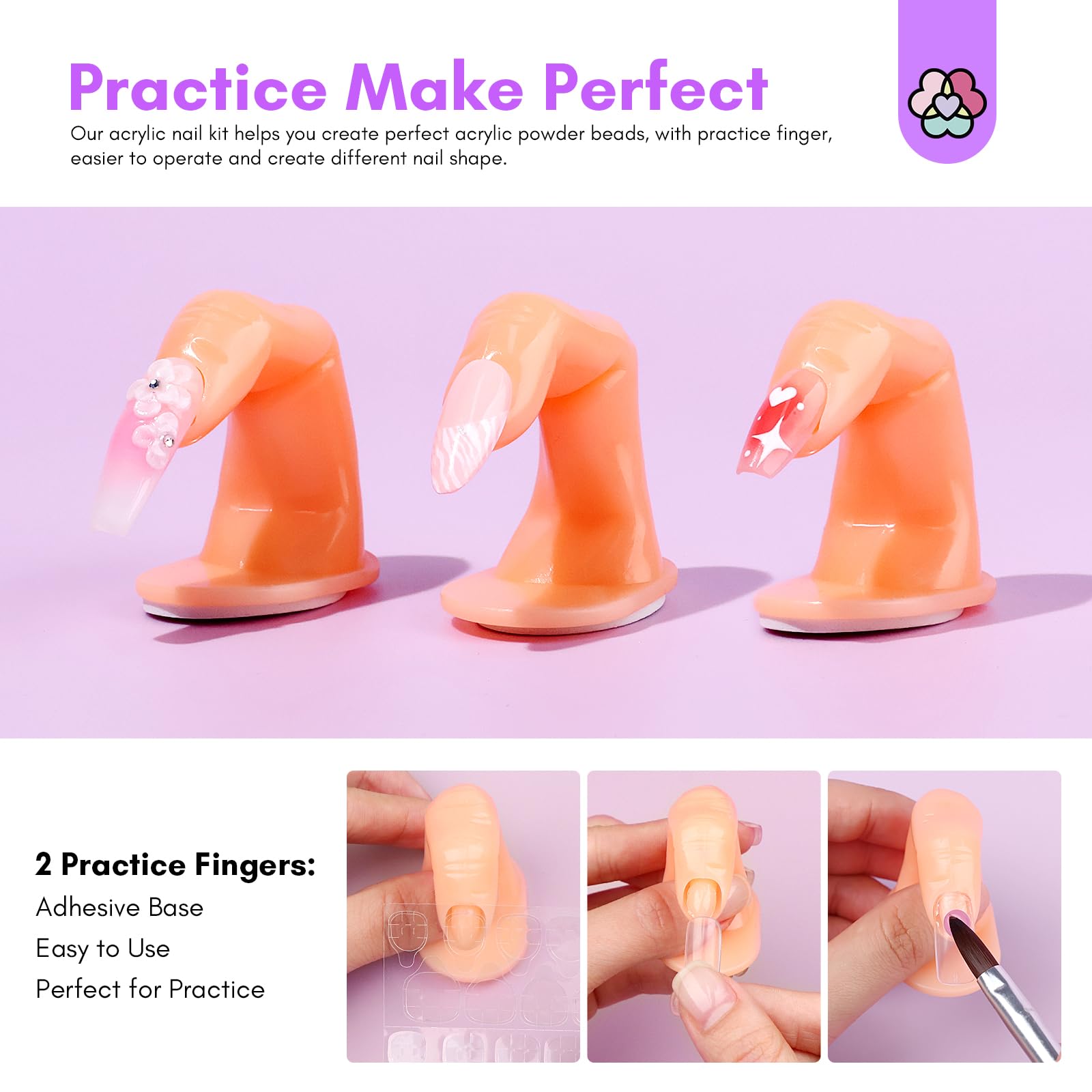 SAVILAND Acrylic Nail Kit for Beginners - 3 Colors Acrylic Powder & 4OZ Liquid Set with 50 Full Cover Nail Tips | DIY Nail Extension Starter Kit for Home Salon & Professional Practice | Perfect for Manicures, Nail Art & Acrylic Nail Applications