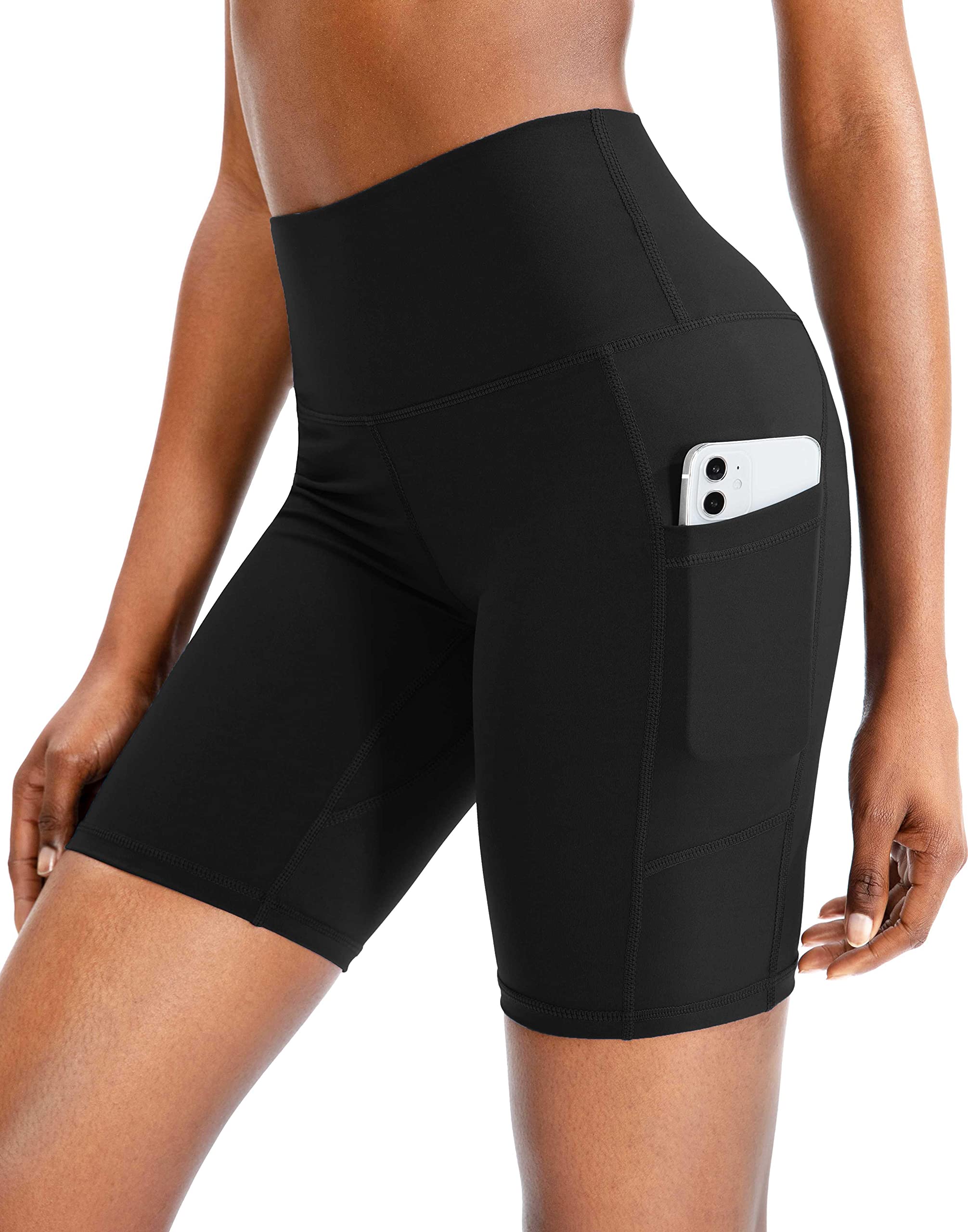 Women's High Waist Yoga Shorts with Side Pockets - Tummy Control Workout Shorts for Running, Gym & Cycling - 8