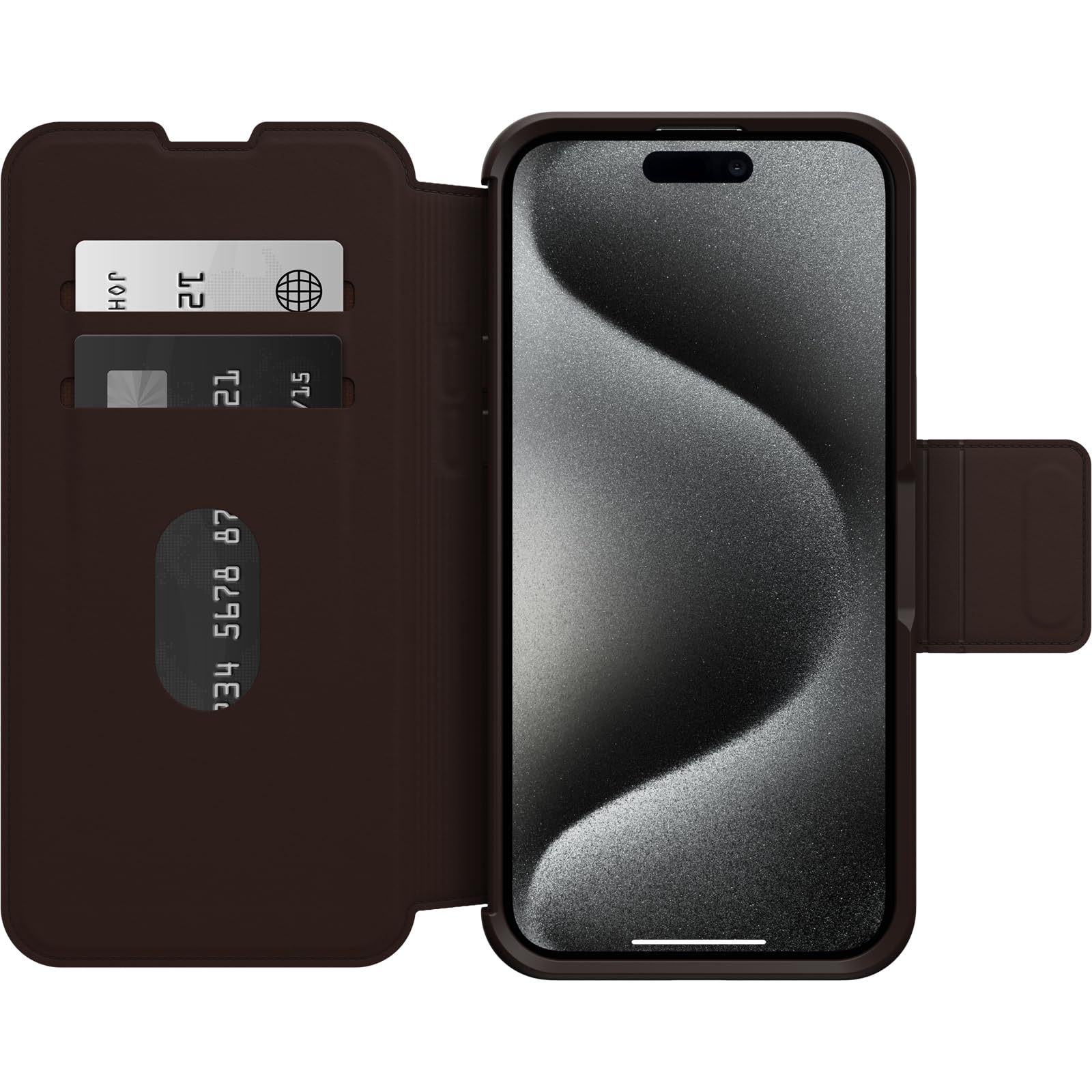 OtterBox Strada Premium Leather Case for iPhone 15 Pro Max with MagSafe - Shockproof & Drop Proof Military-Grade Protection (3x Tested), Built-in Dual Card Holders, Brown | Perfect for Business Professionals & Daily Commuters