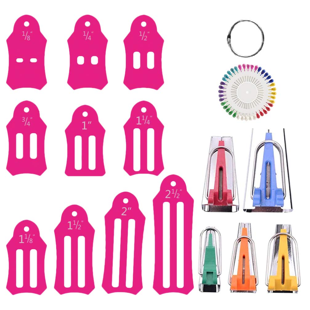 Healifty Bias Tape Maker Kit - DIY Fabric Sewing Tool Set with Quilting Pins & Storage Chain for Quilt Binding, Dressmaking, and Craft Projects | Perfect for Sewing, Quilting, and DIY Fabric Projects