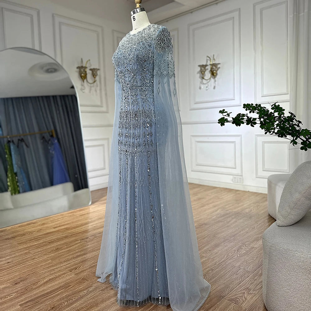 Luxury Dubai Saudi Arabia Caramel Mermaid Evening Gown with Elegant Cape Sleeves & Beaded Details - Formal Dresses for Weddings, Galas & Special Occasions