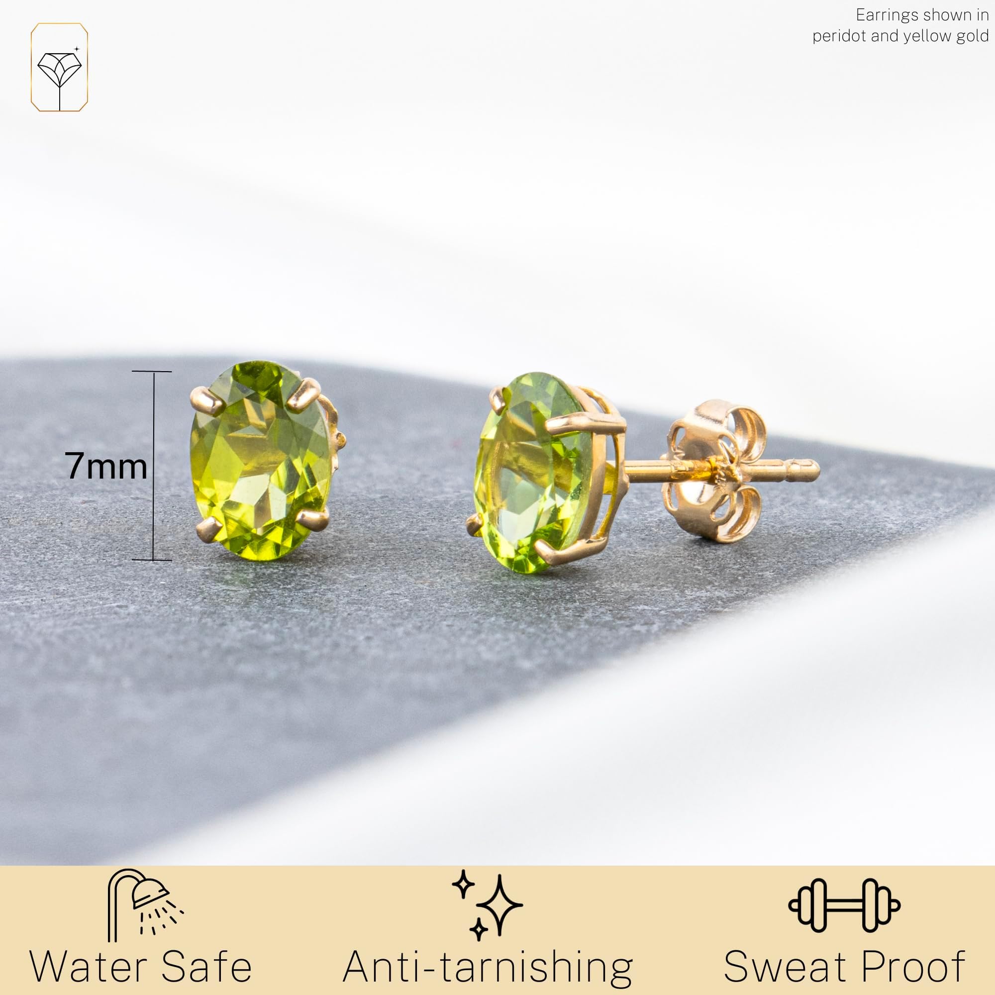 14K Gold Oval Stud Earrings for Women - 7x5mm Gemstone Birthstone Earrings with Push Backs | Hypoallergenic Real 14 Karat Gold Stud Earrings | Perfect Gift for Birthday, Anniversary & Everyday Wear by MAX + STONE