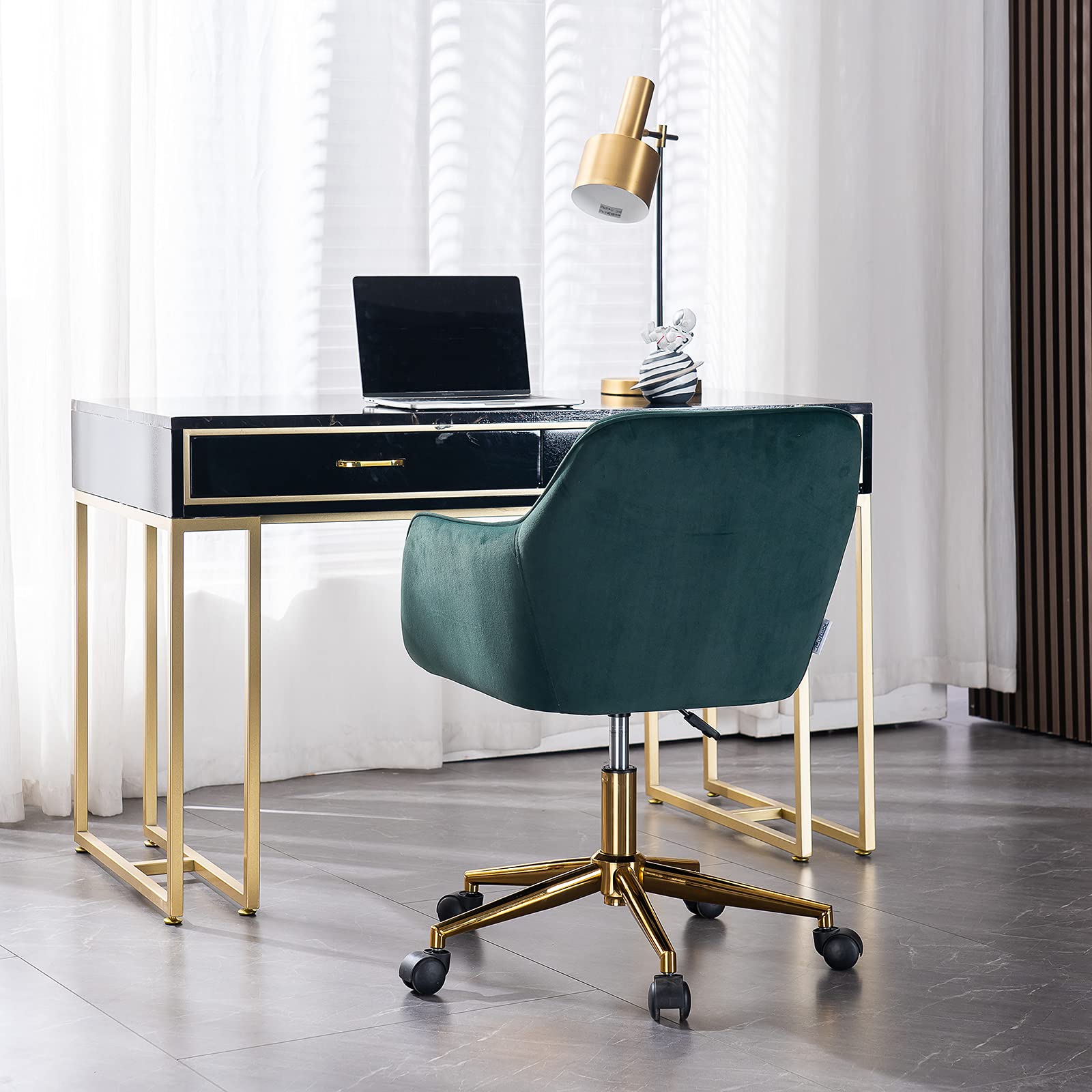 Velvet Vanity Chair - Adjustable Swivel Desk Chair with Golden Legs for Home Office, Makeup Dressing Table & Bedroom Decor - Stylish Task Chair for Women's Workspace & Living Room