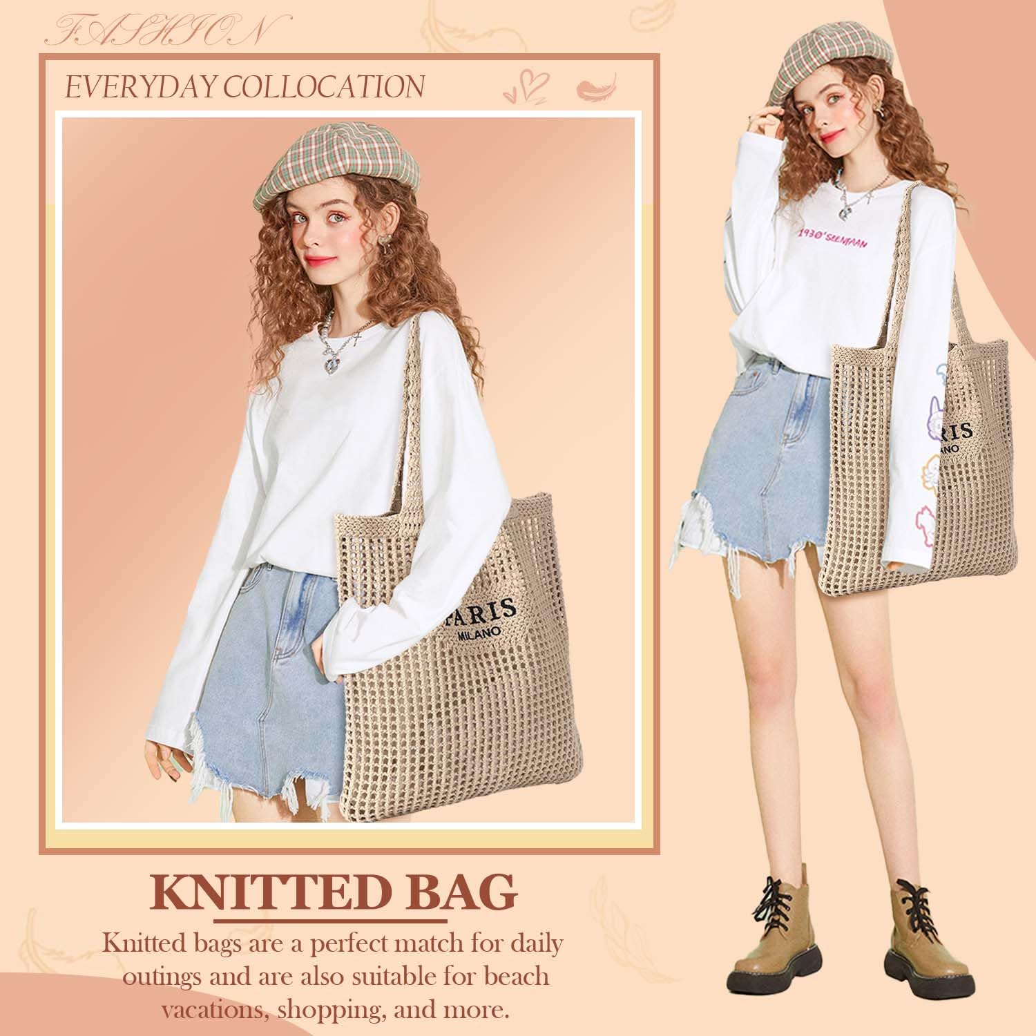 Stylish Ayieyill Crochet Tote Bag for Women - Breathable Mesh Beach Bag, Boho Knit Purse for Summer Vacation, Travel & Shopping - Perfect for Beach Outings, Picnics & Boho Fashion Accessories