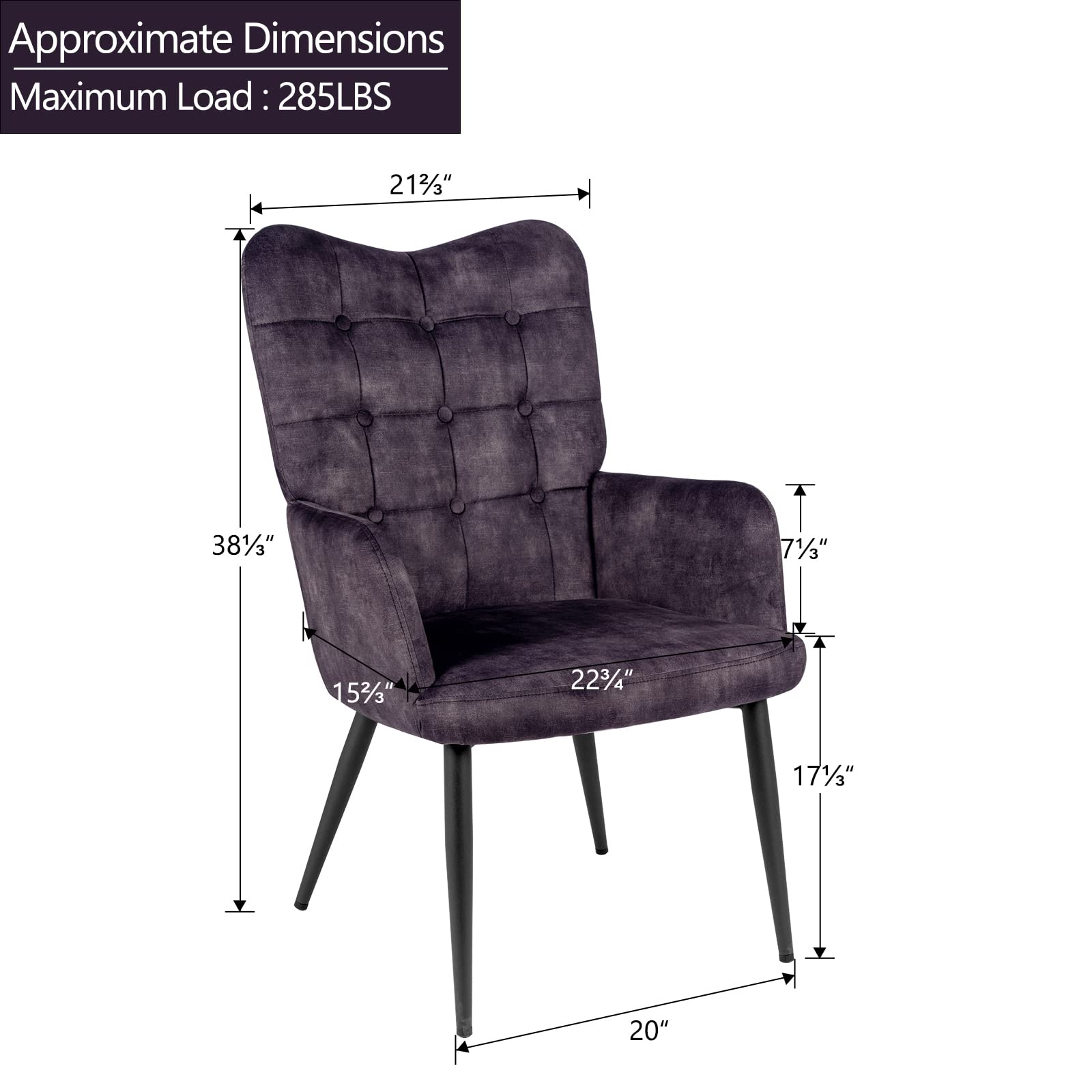 DUHOME Modern Velvet Accent Chair - Tufted Button Back Armchair with Upholstered Tall Back - Elegant Reception Side Chair for Living Room, Bedroom & Office - Soft Black Velvet Fabric - Perfect for Reading Nook, Lounge Area or Guest Seating
