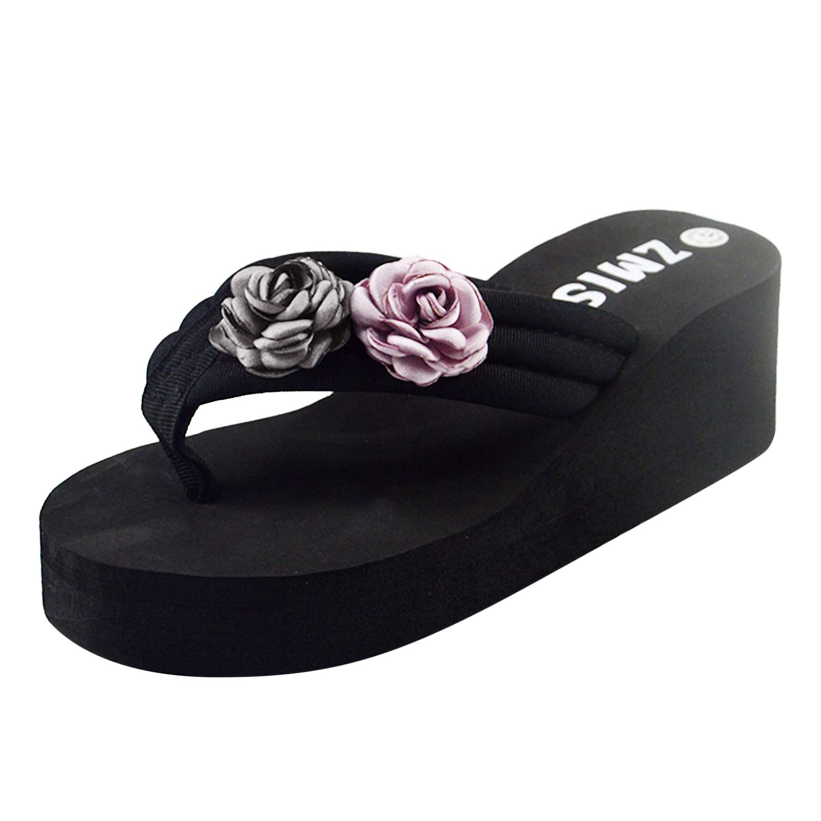 Women's Black Wedge Sandals with Toe Clip - Stylish Beach & Summer Footwear for Casual Outings, Vacations & Outdoor Activities