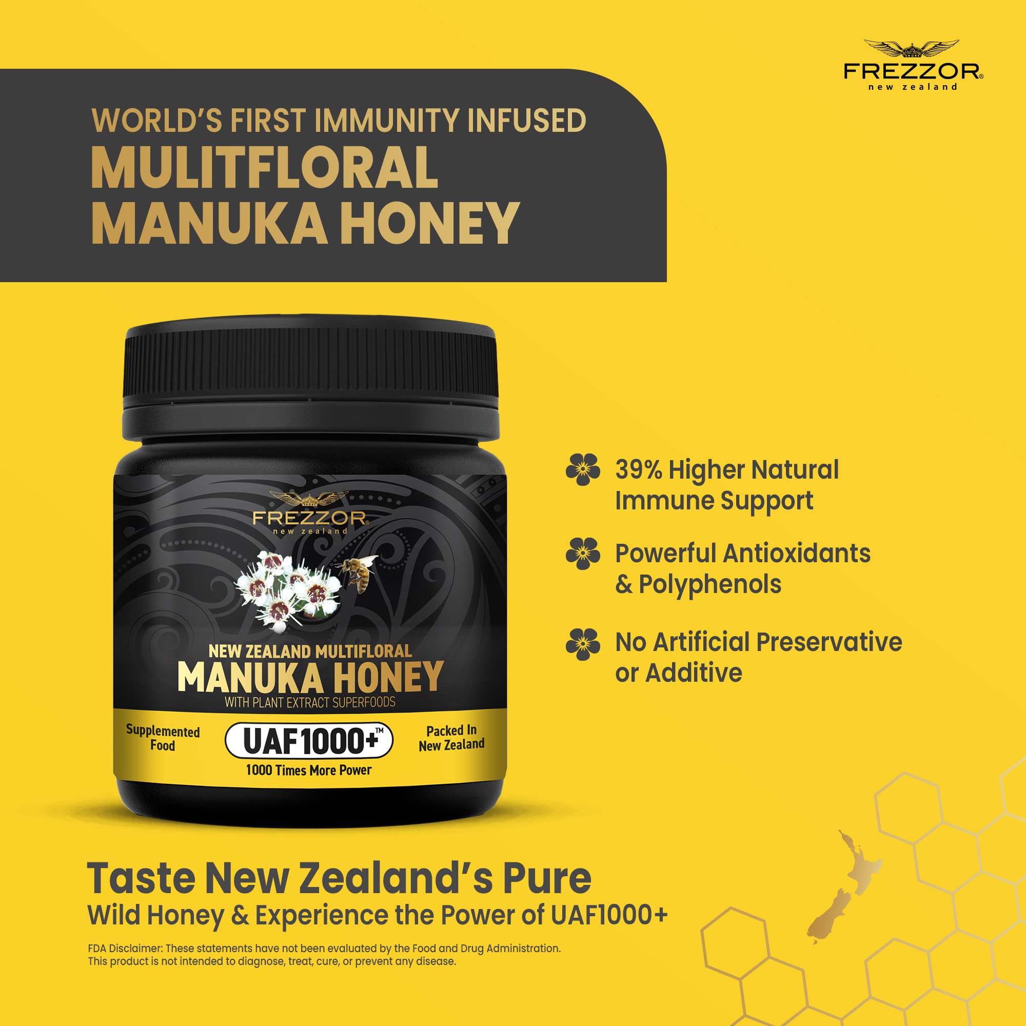 Premium Raw Multifloral Manuka Honey UAF1000+ from New Zealand - 1250g (44oz) Super Antioxidant, Probiotic-Rich Superfood for Immune Support & Digestive Health - Perfect for Tea, Smoothies, Baking & Daily Wellness Routine