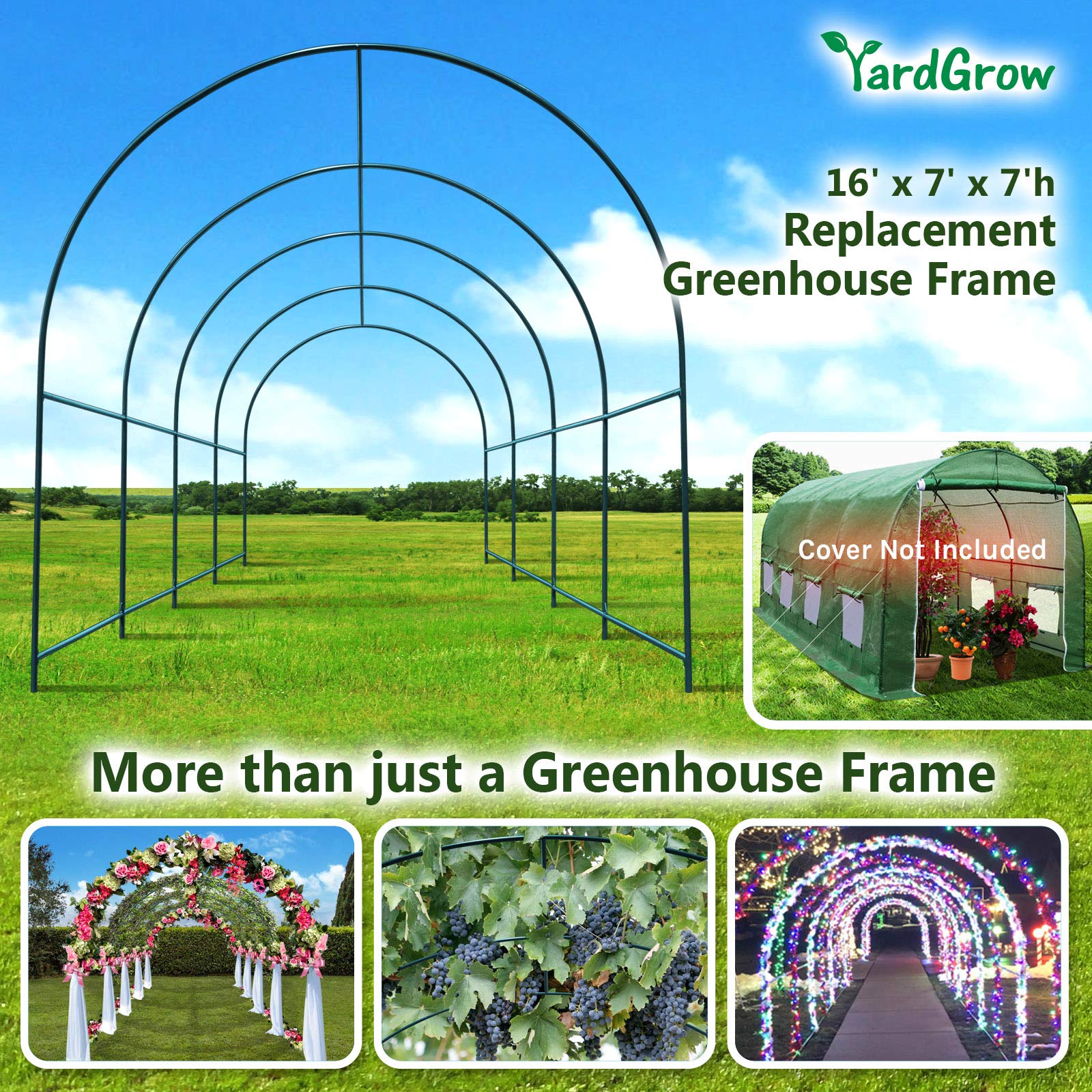 **YardGrow 16x7x7 FT Greenhouse Frame - Sturdy Garden House Support Arch for Climbing Plants, Flowers & Vegetables | Outdoor Use for Backyard, Patio & Gardening**
