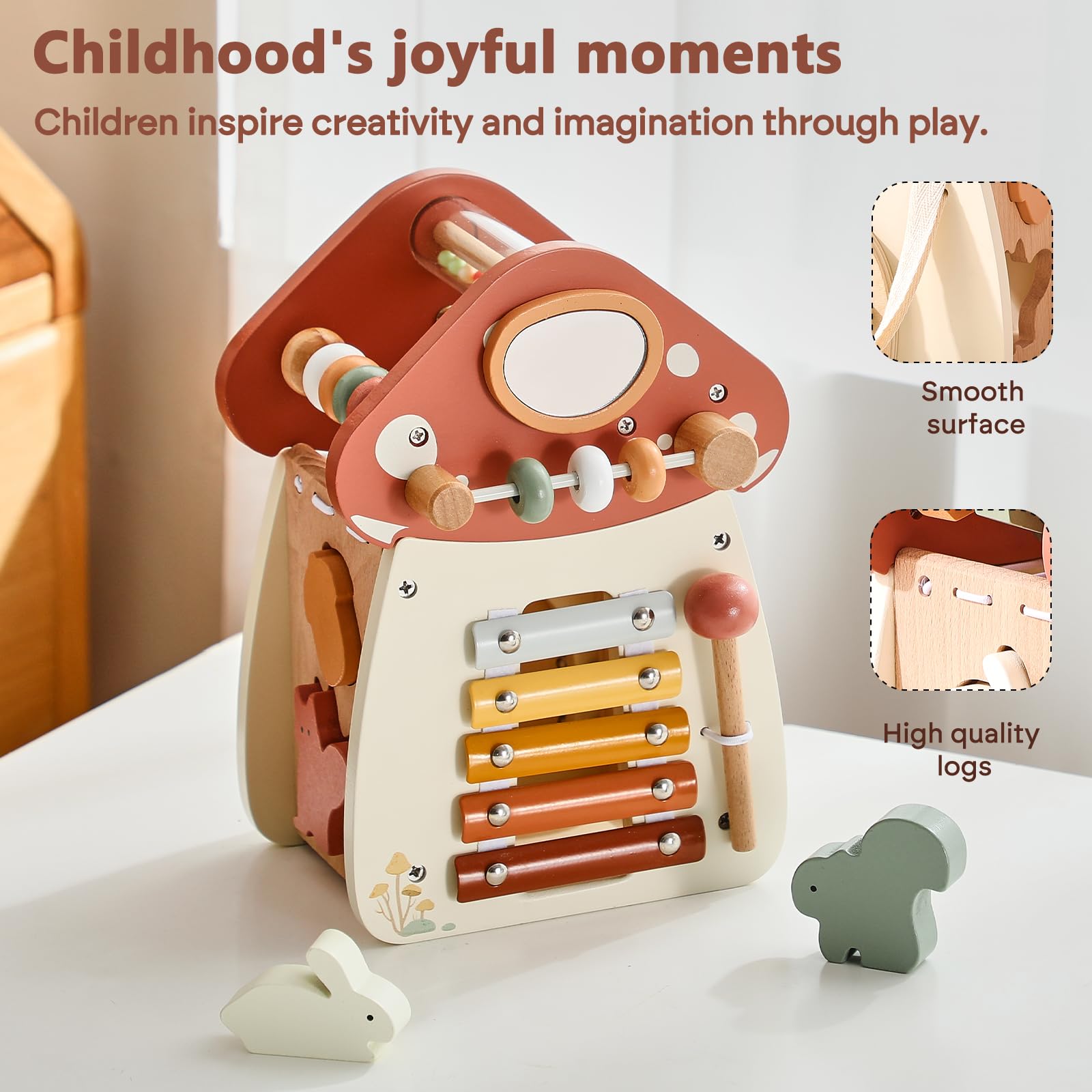 8-in-1 Wooden Activity Cube - Montessori Educational Toy for Toddlers 1-3 Years | Shape Sorter, Sensory Learning & Travel Toy | Perfect First Birthday Gift for 1-2 Year Olds - Great for Home Play, Daycare & Road Trips