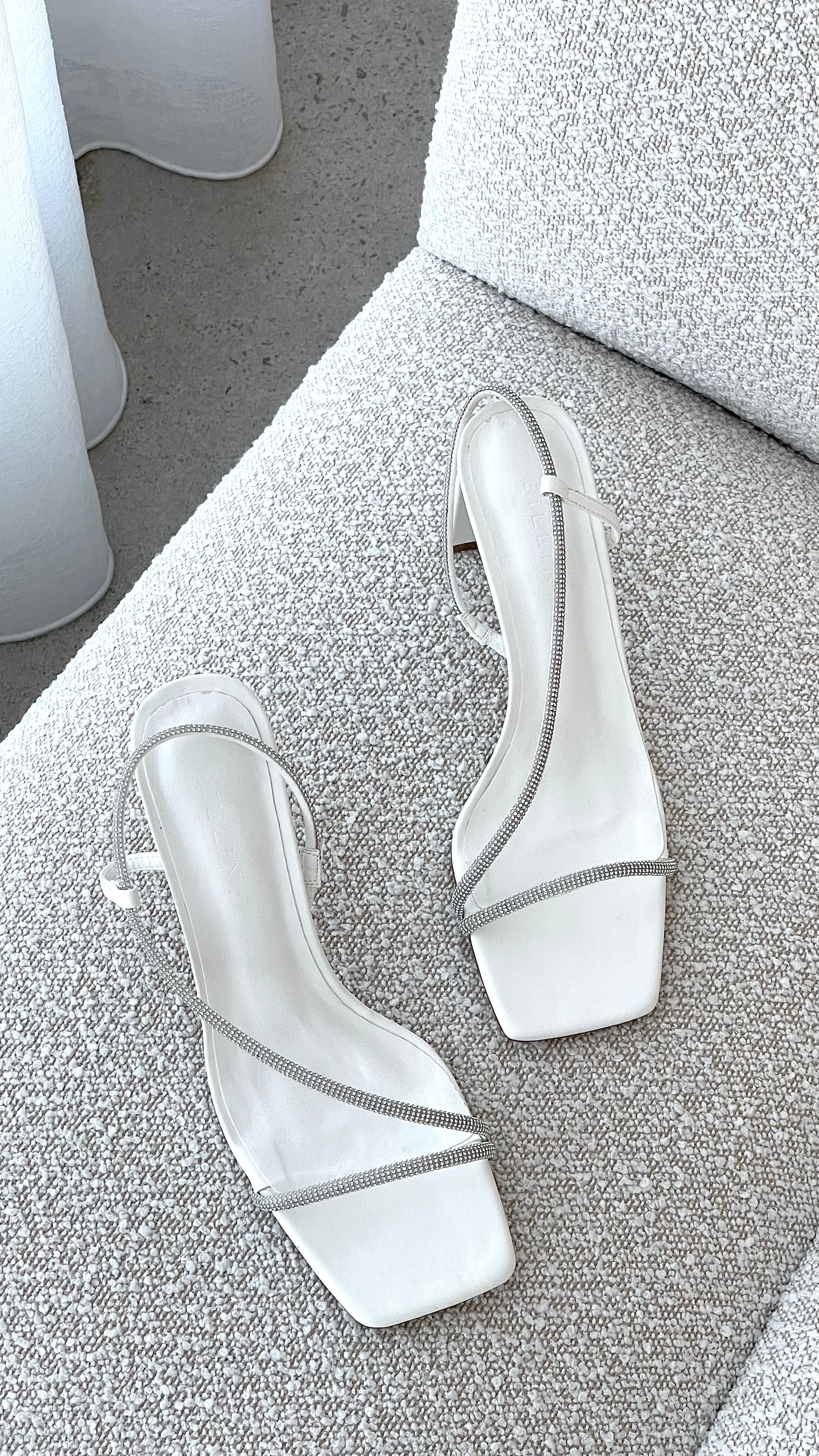 Kaye Heels Women's White Diamante Stiletto Pumps - Elegant High Heels for Parties, Weddings & Special Occasions