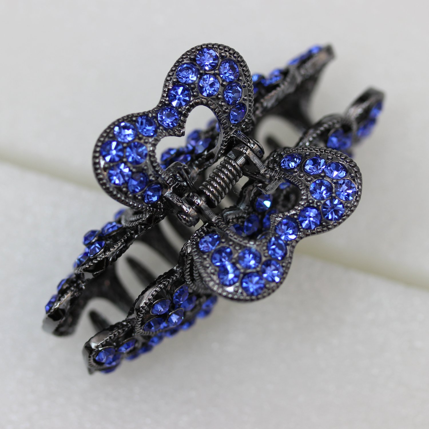 Elegant Blue Crystal Floral Hair Claw Clips for Women | Non-Slip Hair Clips for Long & Thick Hair | Perfect for Weddings, Parties & Everyday Use