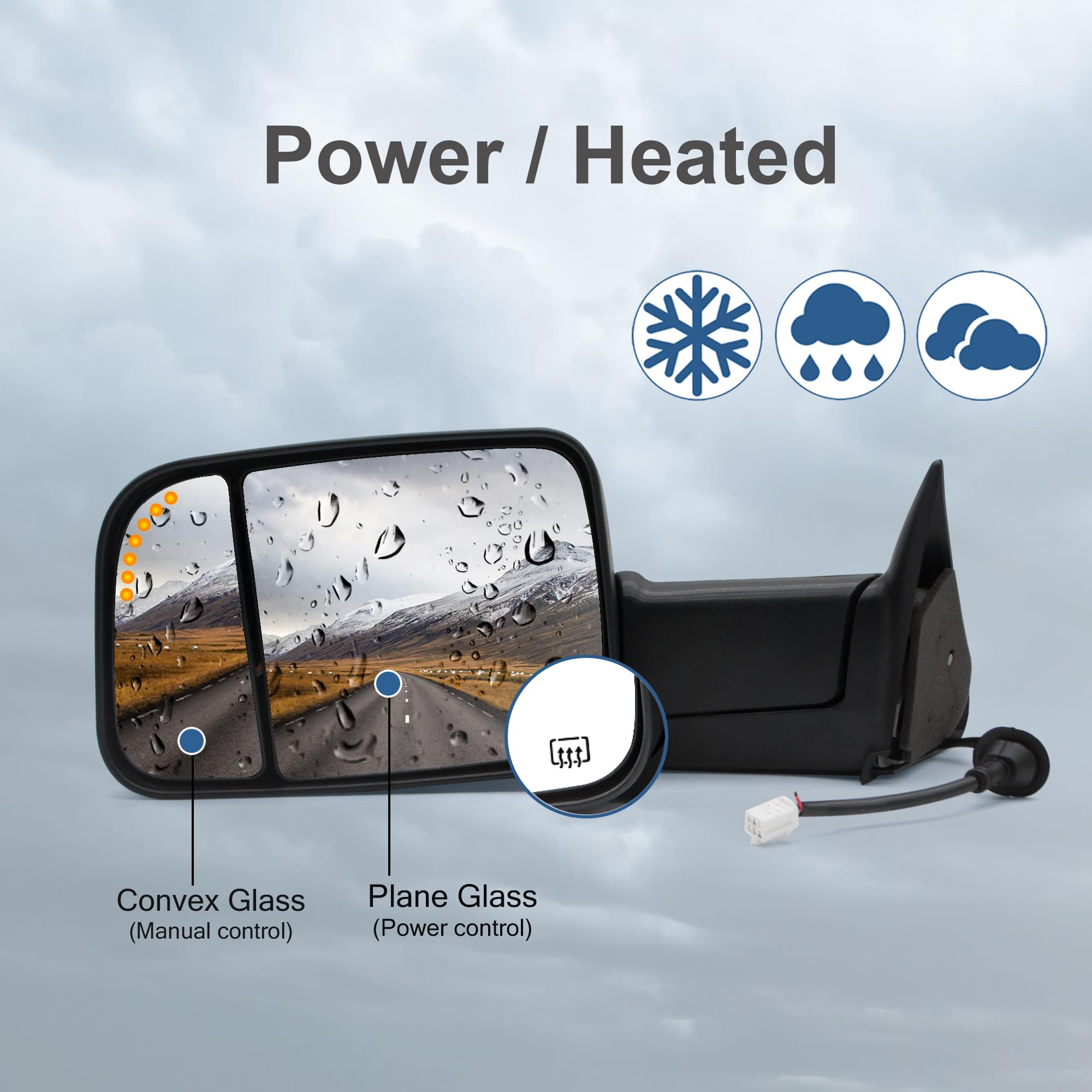 Dodge Ram 1500 2500 3500 Towing Mirrors - Power Heated Manual Flip Up Tow Mirrors LH RH Compatible with 1998-2002 Models | Perfect for Towing Trailers, Boats & RVs | Enhanced Visibility & Safety