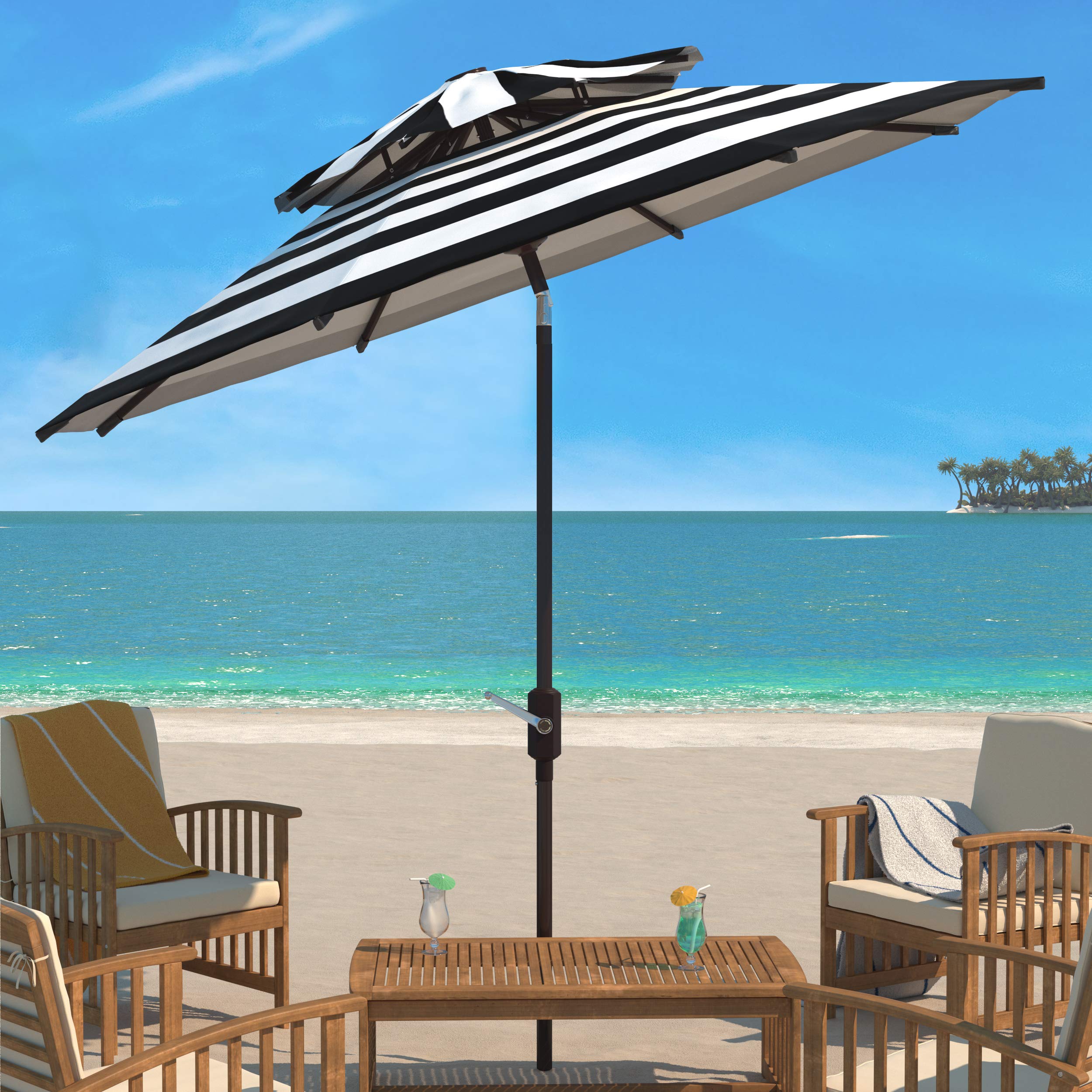 Safavieh PAT8204A 9-Foot Black and White UV Protected Outdoor Umbrella - Double Top Design for Patio, Garden, and Poolside Shade