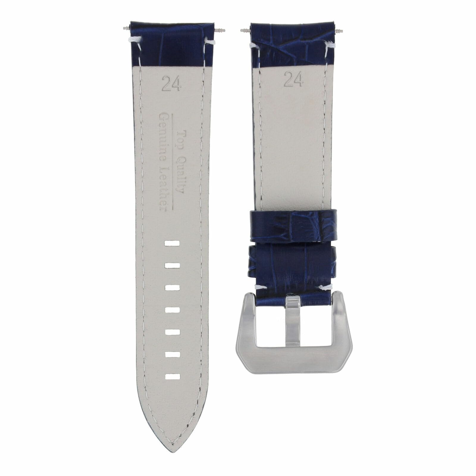 24mm Genuine Leather Watch Band Strap for Montblanc - Blue with White Stitching | Premium Replacement Watch Strap | Perfect for Business, Casual & Formal Occasions