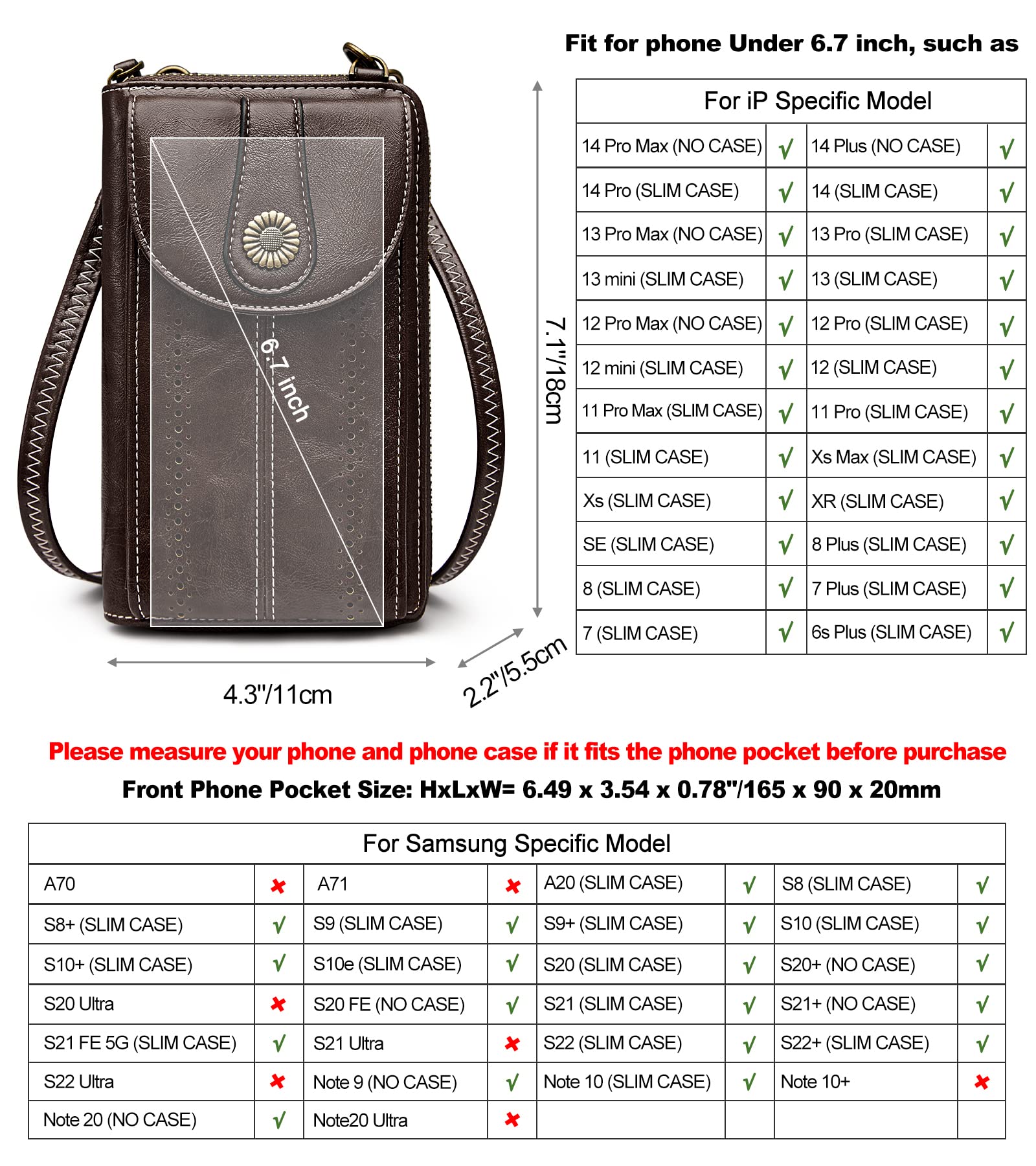 S-ZONE Women's RFID Blocking Crossbody Phone Purse - Small Faux Leather Wallet Bag for Everyday Use, Travel & Shopping