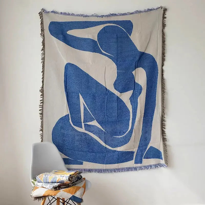 Abstract Art Reversible Woven Tapestry Blanket - Bohemian Style Throw for Sofa, Bed & Wall Decor - Cozy Home & Outdoor Picnic Accessory