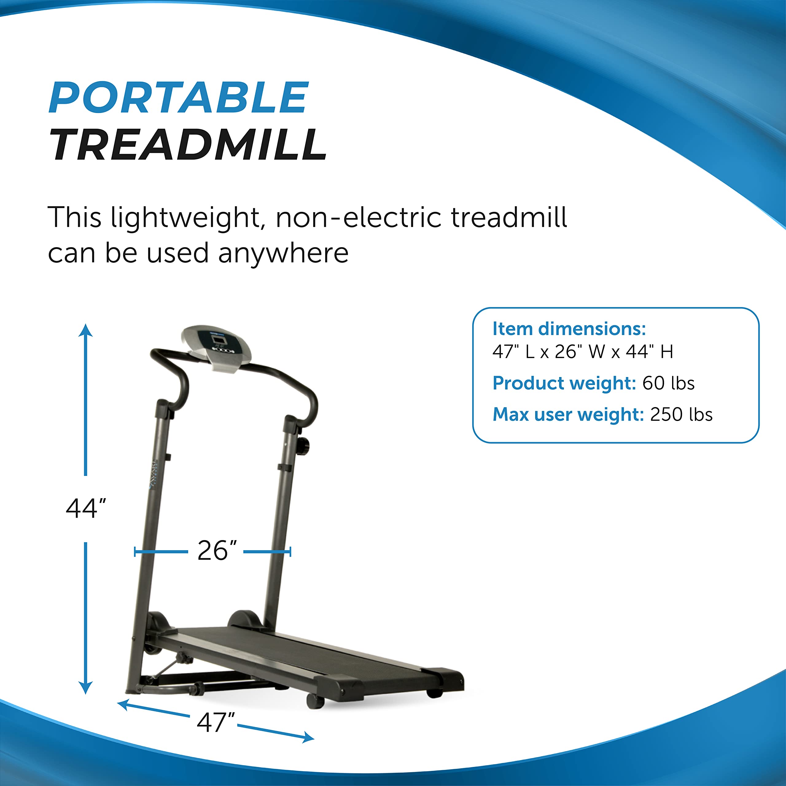 Avari Magnetic Treadmill - Foldable Manual for Home Workout - 250lbs Capacity - Perfect for Small Spaces & Cardio Training
