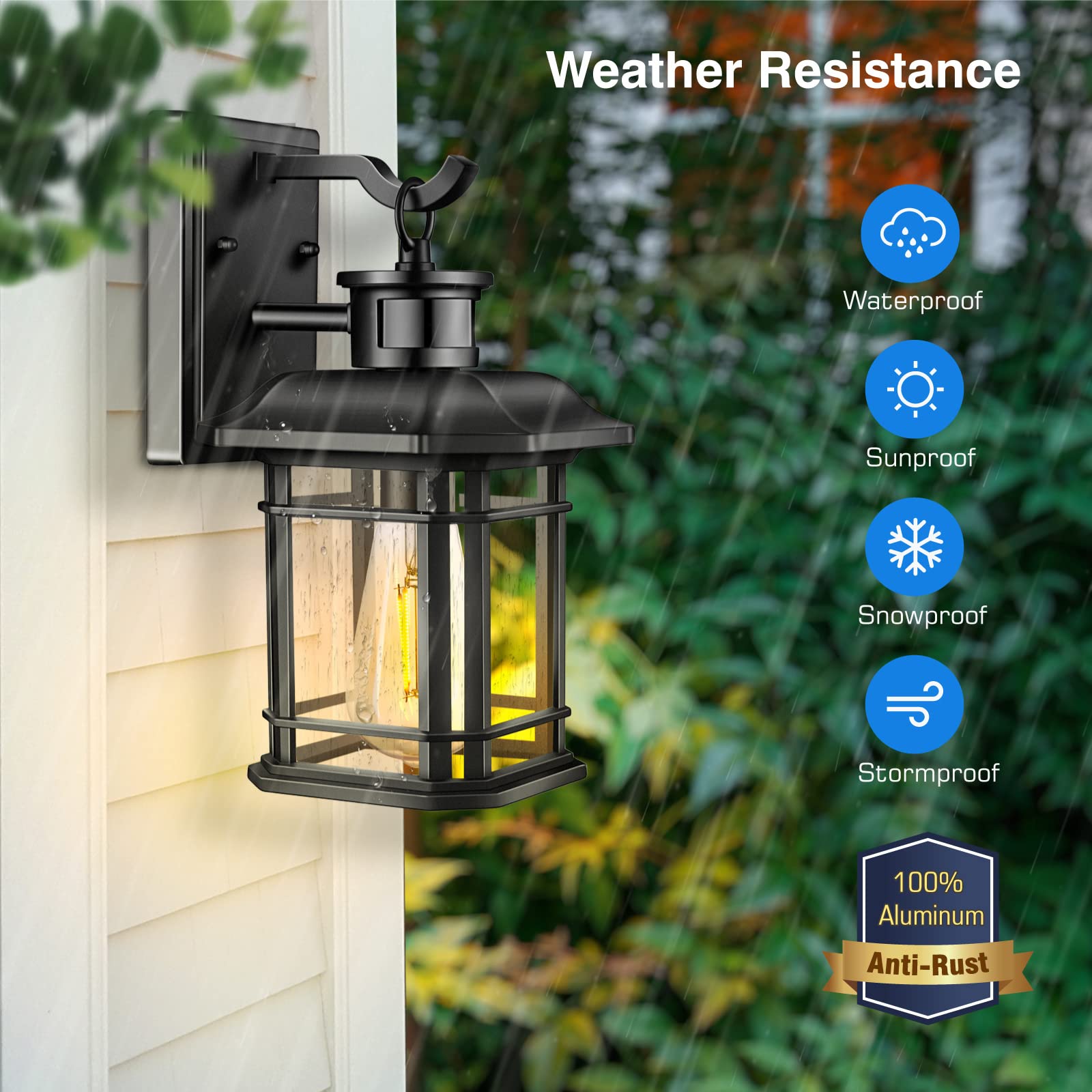 **Motion Sensor Outdoor Light Fixture - Dusk to Dawn Modern Exterior Porch Wall Light, Rust-Proof 100% Aluminum Wall Lantern, Black Farmhouse Style for Garage, Backyard, Patio & Front Door Security Lighting**